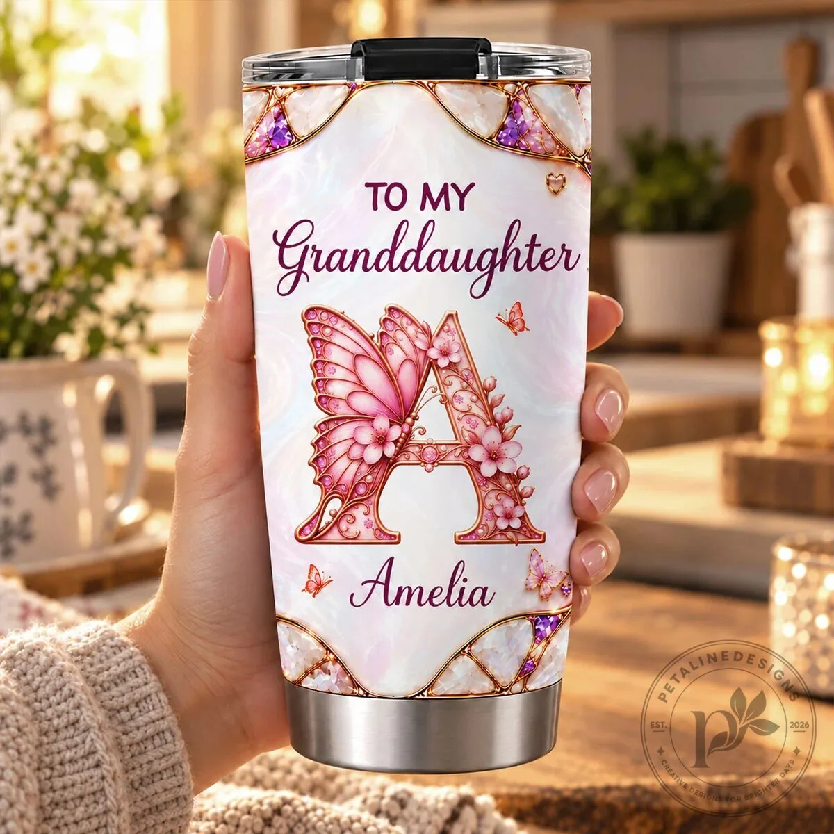 Granddaughter Amelia Butterfly Initial Personalized Stainless Steel Tumbler 16 Granddaughter Amelia Butterfly Initial Personalized Stainless Steel Tumbler