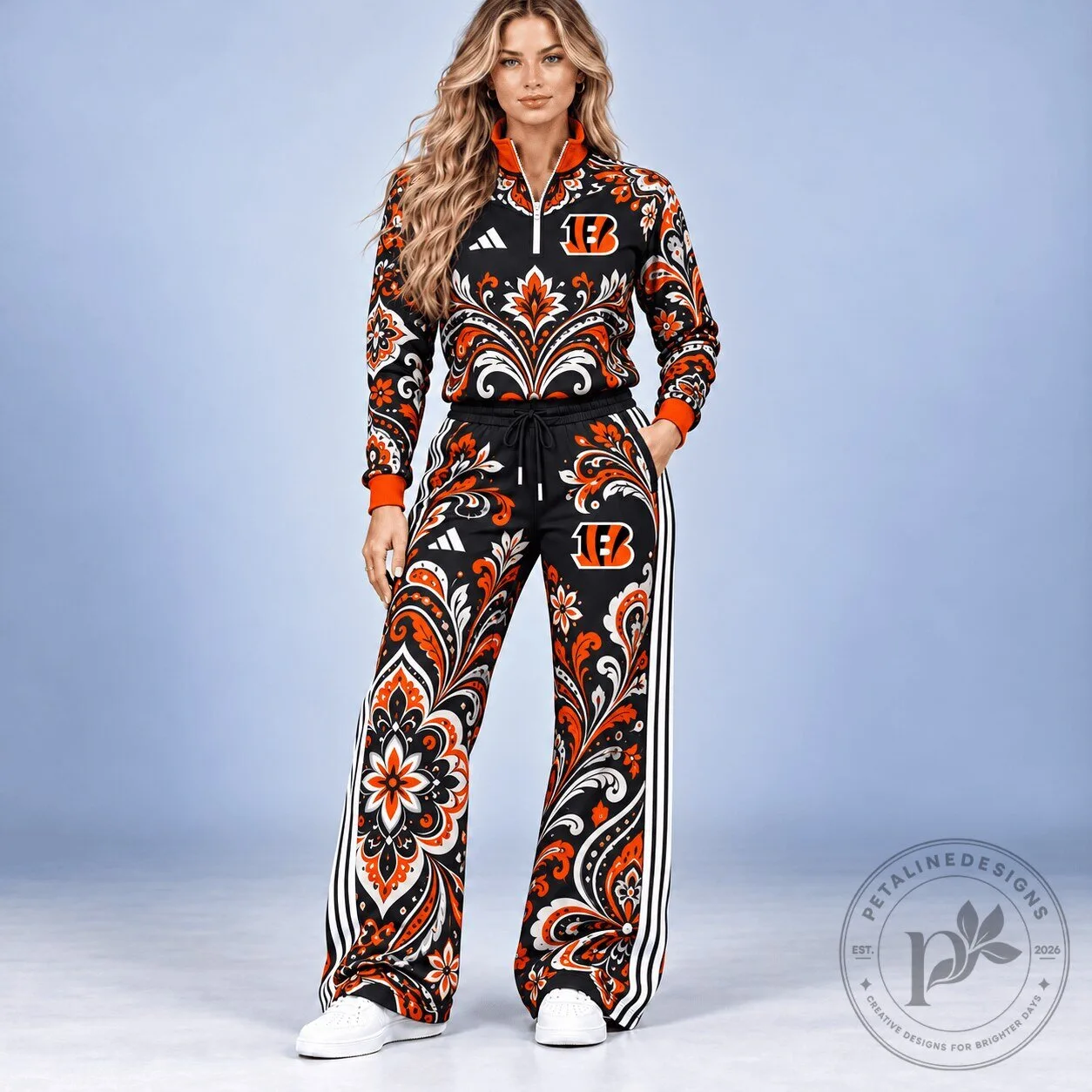 Cincinnati Bengals Paisley Floral Quarter Zip Pullover Sweatshirt for Women