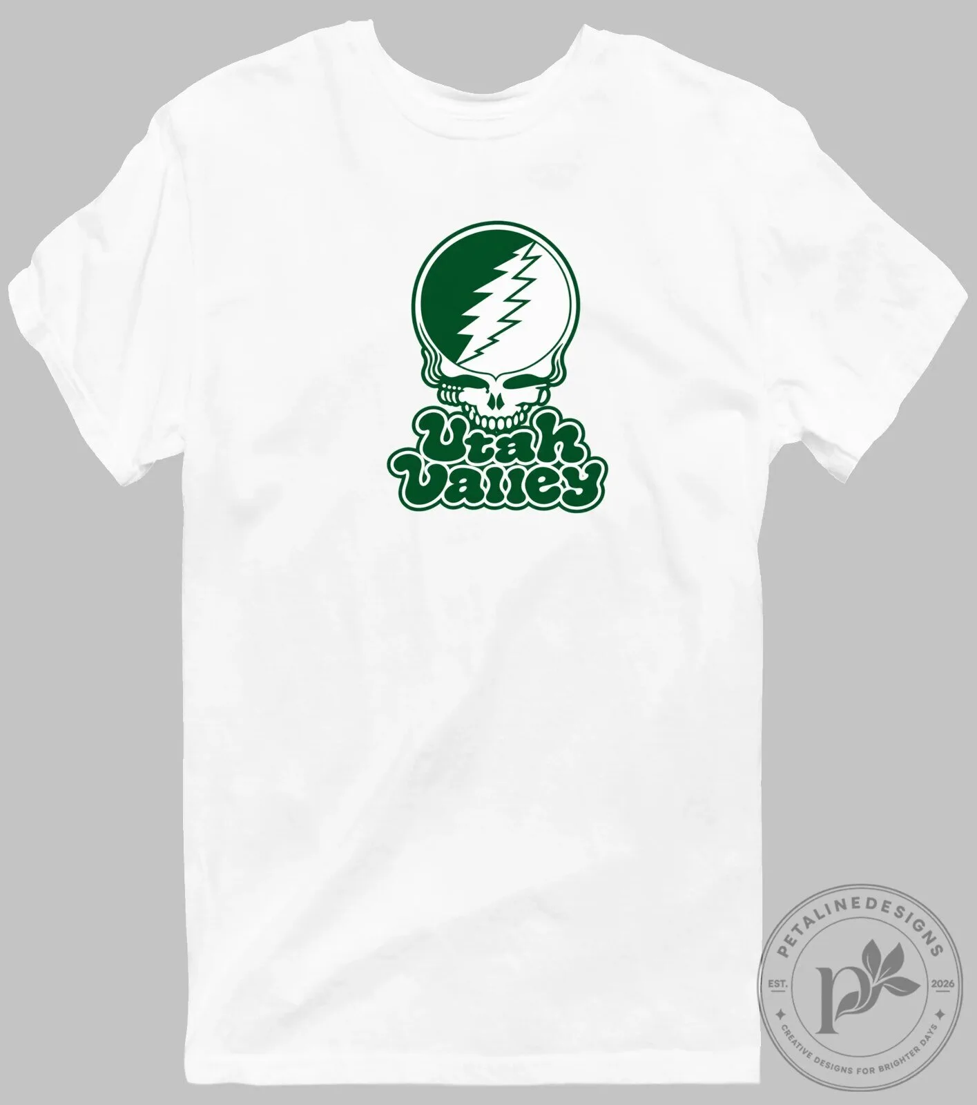 Grateful Dead Stealie Utah Valley Green and White Skull T-Shirt 27 Grateful Dead Stealie Utah Valley Green and White Skull T-Shirt