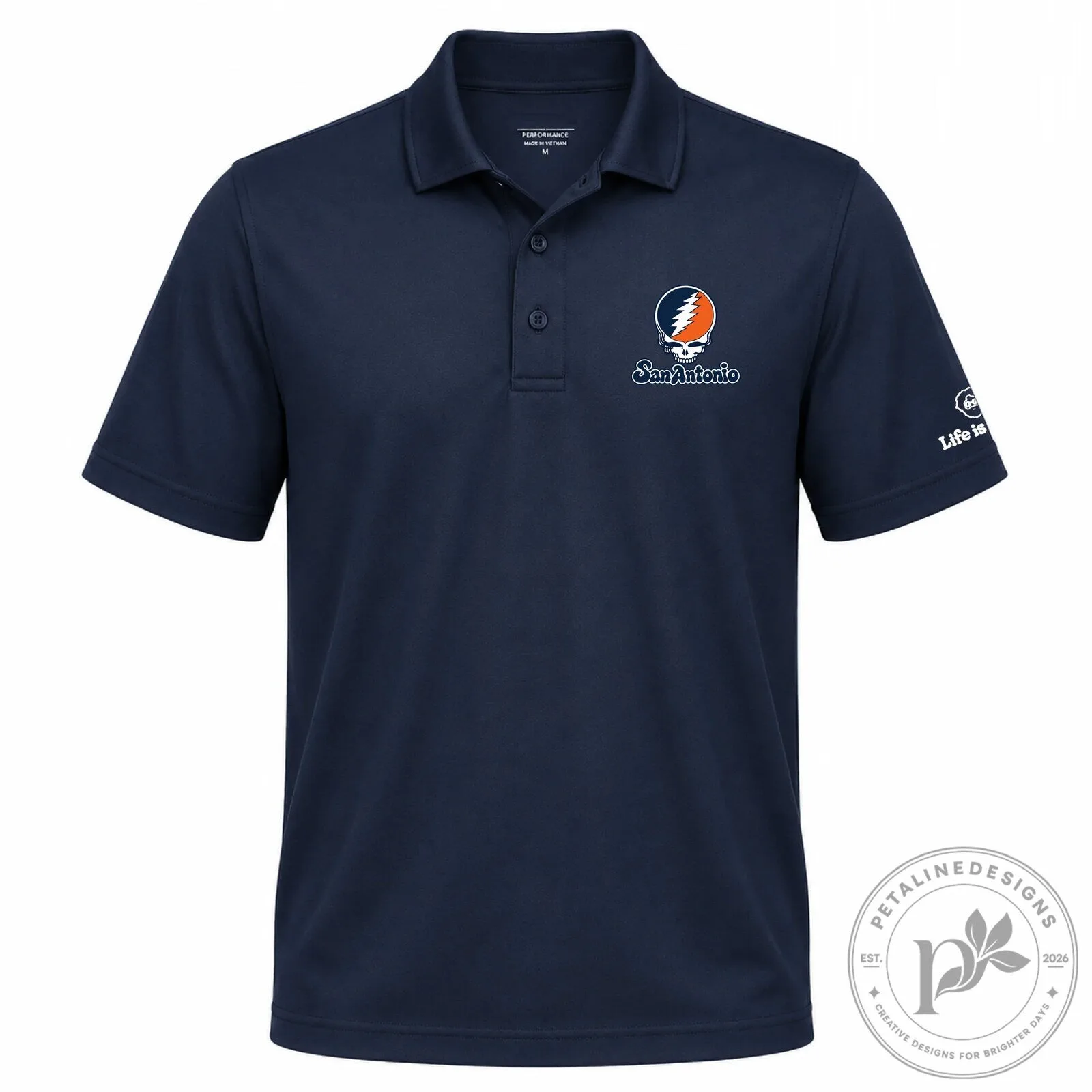 San Antonio Grateful Dead Stealie Skull Logo Light Blue Polo Shirt 9 San Antonio Grateful Dead Stealie Skull Logo Light Blue Polo Shirt