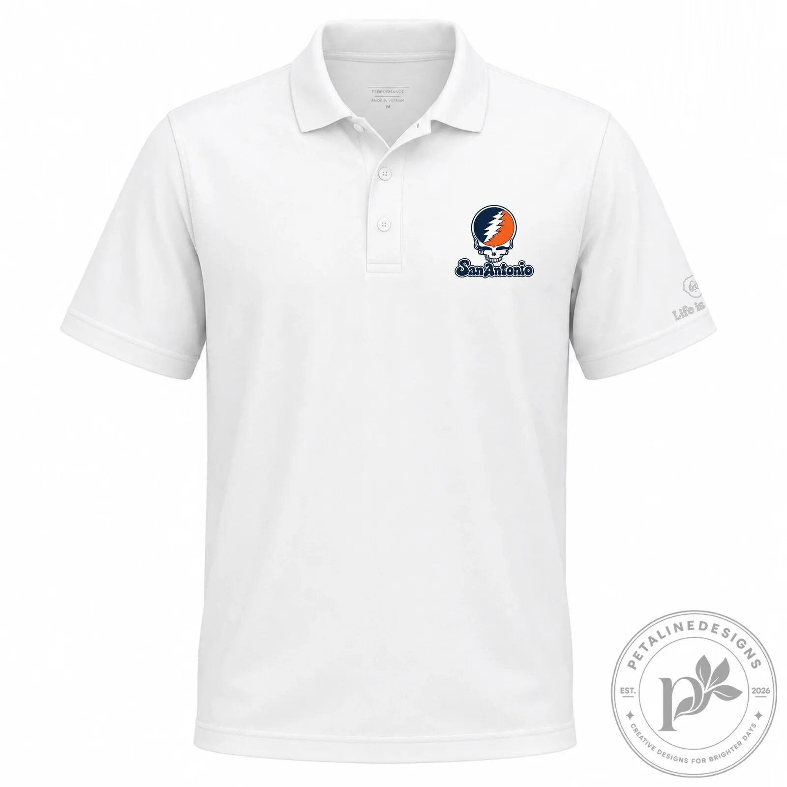 San Antonio Grateful Dead Stealie Skull Logo Light Blue Polo Shirt 11 San Antonio Grateful Dead Stealie Skull Logo Light Blue Polo Shirt