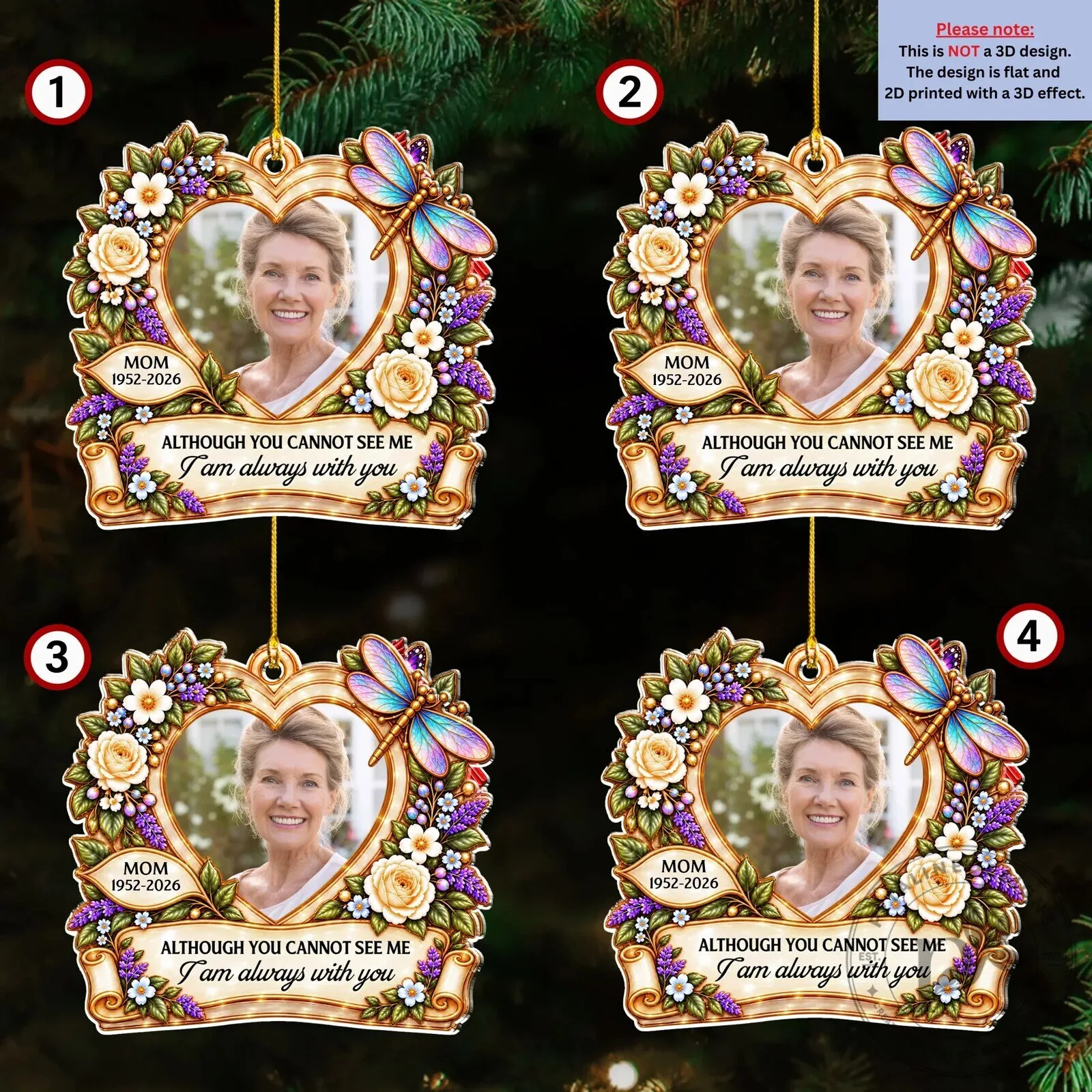 Personalized Memorial Photo Heart Ornament - Forever With Me Butterfly Keepsake 32 Personalized Memorial Photo Heart Ornament - Forever With Me Butterfly Keepsake