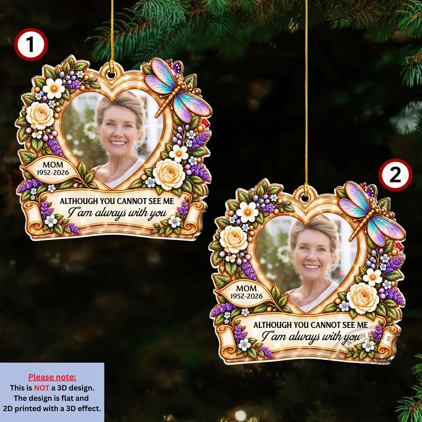 Personalized Memorial Photo Heart Ornament - Forever With Me Butterfly Keepsake 34 Personalized Memorial Photo Heart Ornament - Forever With Me Butterfly Keepsake