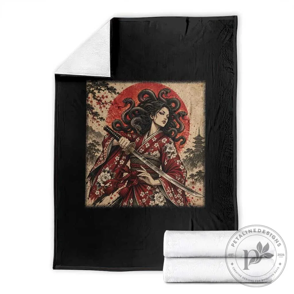 Japanese Medusa Samurai Warrior Ukiyo-e Art Vintage Mythology Throw Blanket 5 Japanese Medusa Samurai Warrior Ukiyo-e Art Vintage Mythology Throw Blanket