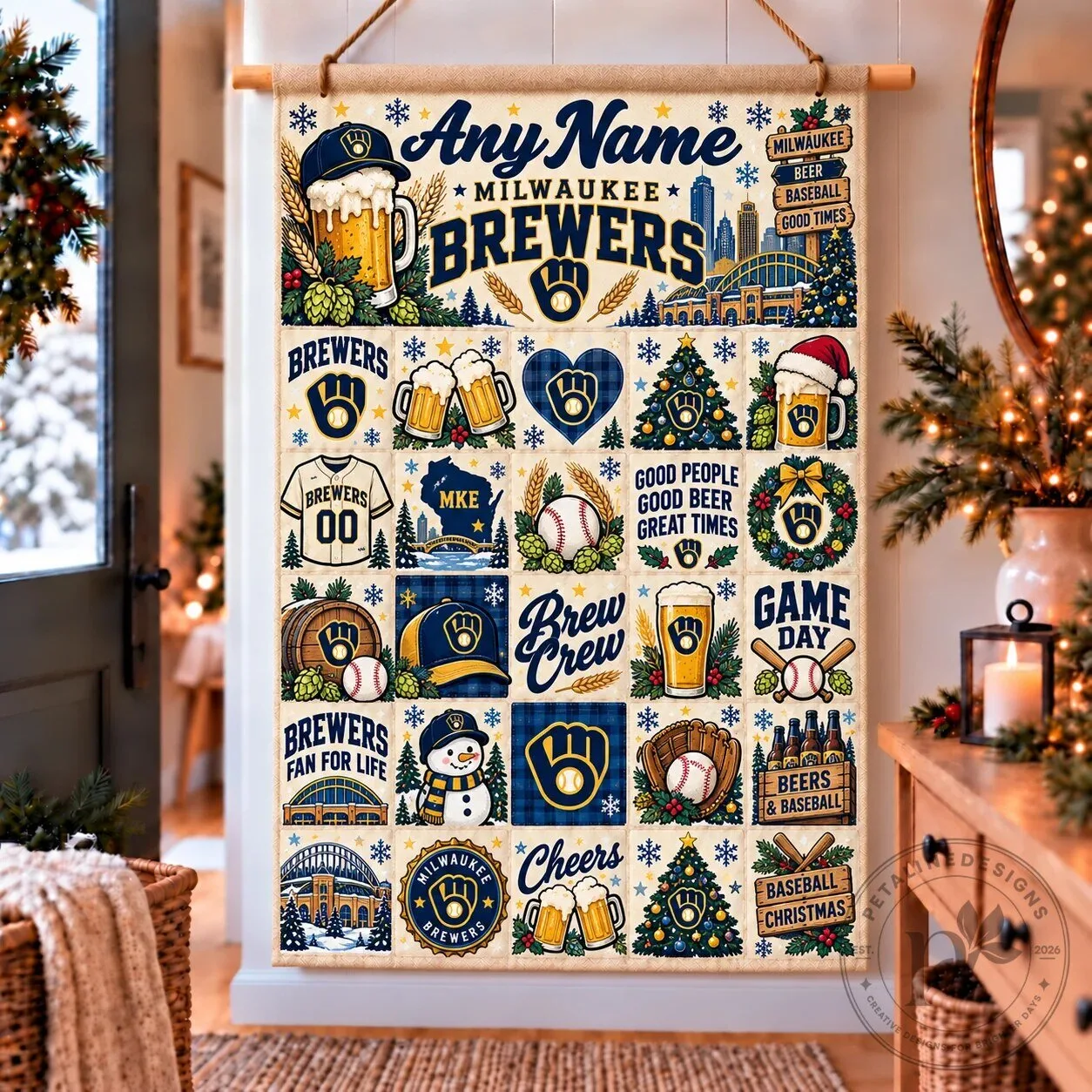 Milwaukee Brewers Christmas Advent Calendar Wall Hanging Tapestry