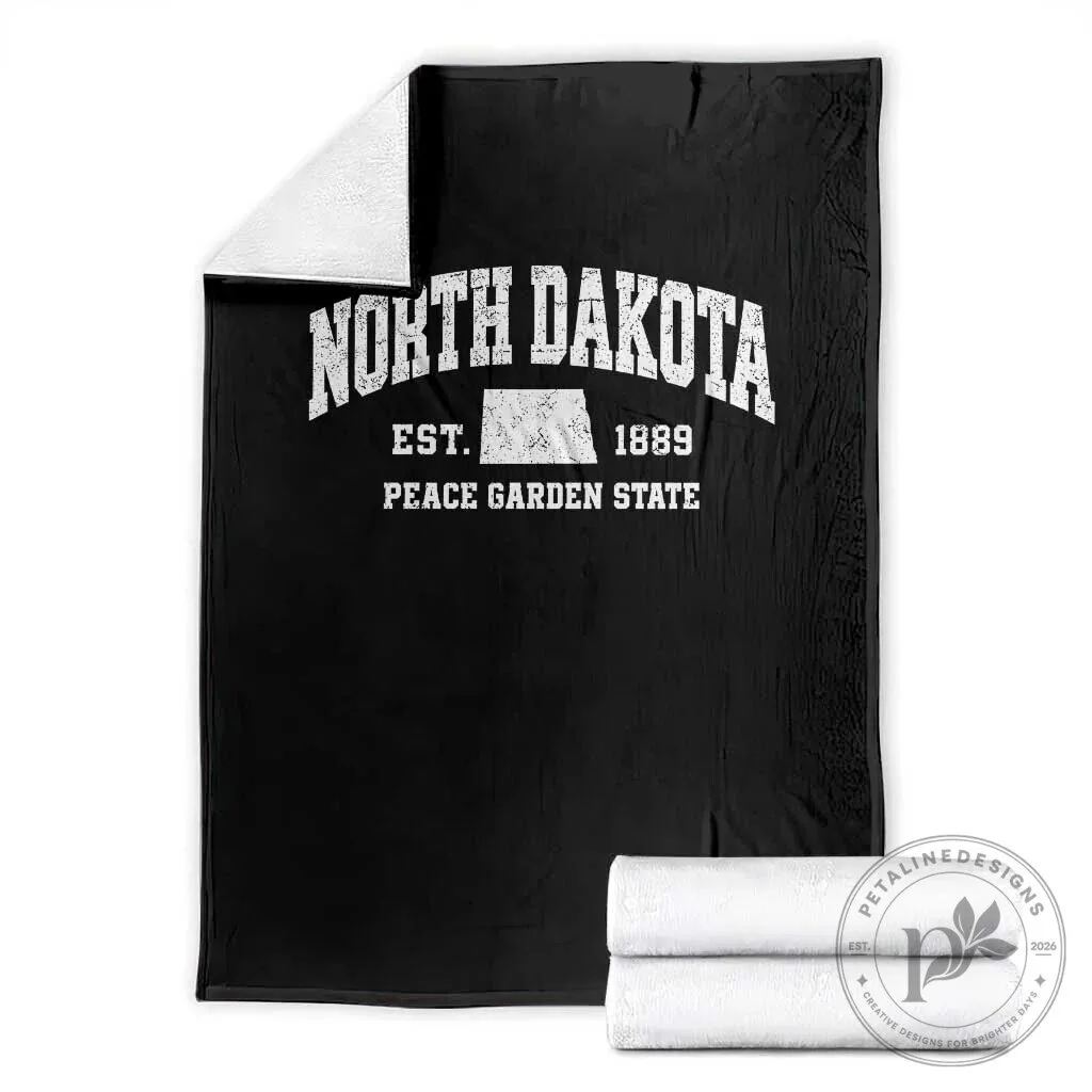 North Dakota Peace Garden State Established 1889 Vintage Style Throw Blanket