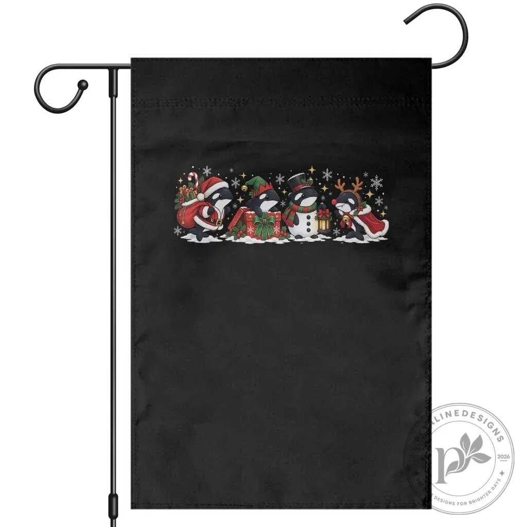 Christmas Orca Whale Holiday Garden Flag - Cute Killer Whale Santa Snowman Reindeer