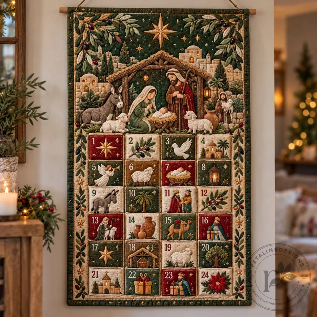 Christmas Advent Calendar Tapestry Wall Hanging with Nativity Scene Christmas Advent Calendar Tapestry Wall Hanging with Nativity Scene 2D