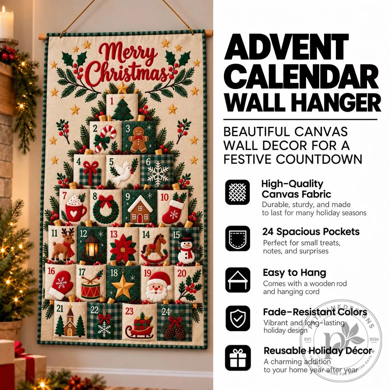 Christmas Advent Calendar Tapestry Wall Hanging with Nativity Scene 2D 10 Christmas Advent Calendar Tapestry Wall Hanging with Nativity Scene