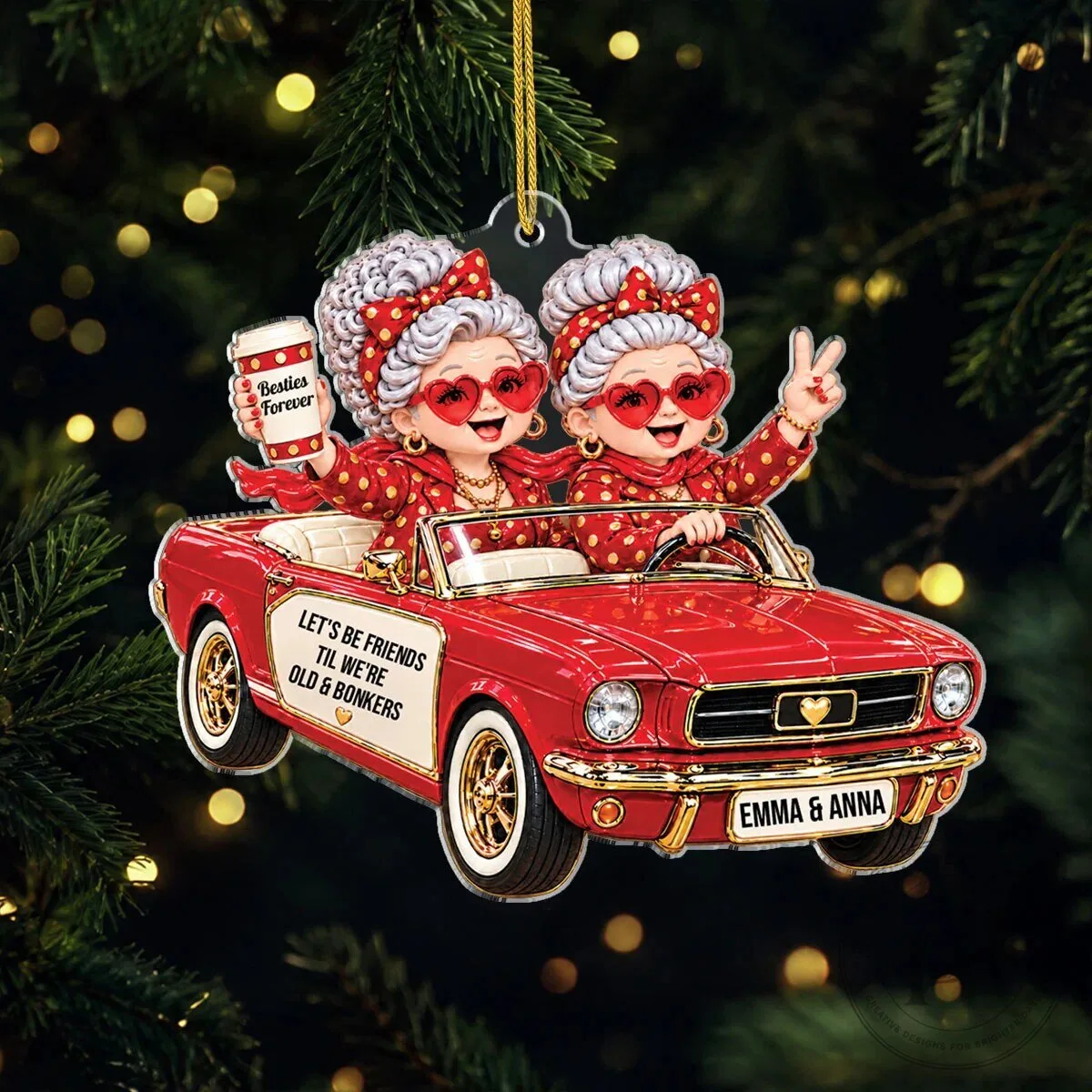 Best Friends Forever Old and Bonkers Personalized Acrylic Christmas Ornament