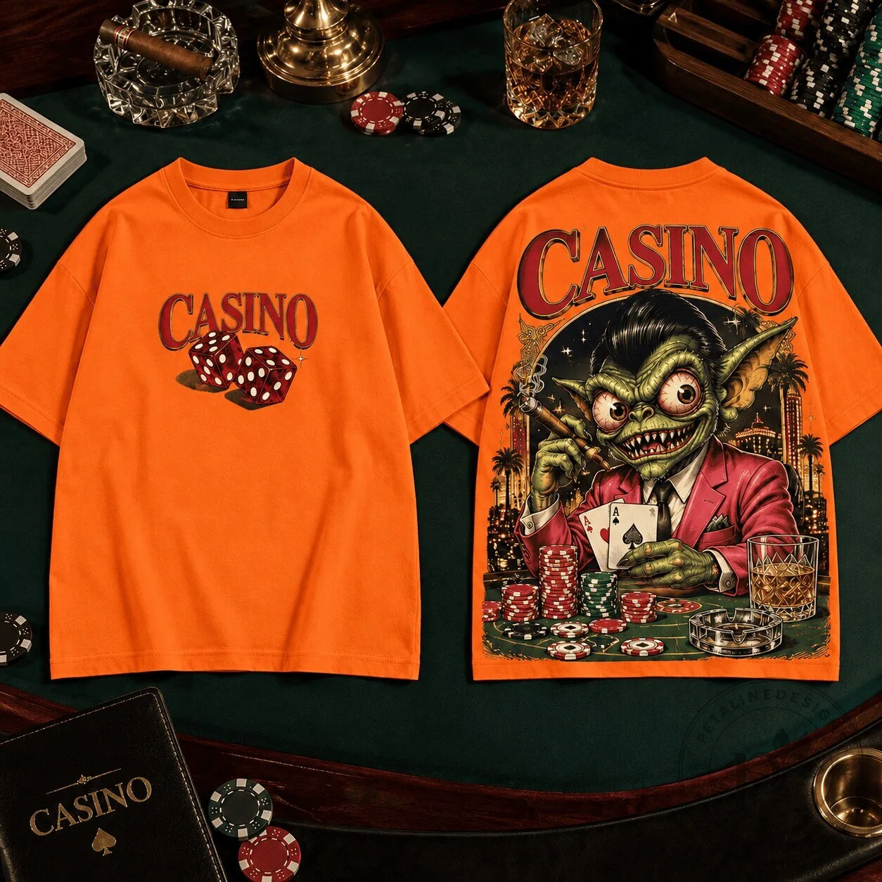 Casino Gremlins Poker Game Night Graphic Novelty T-Shirt for Crime Movie Lovers