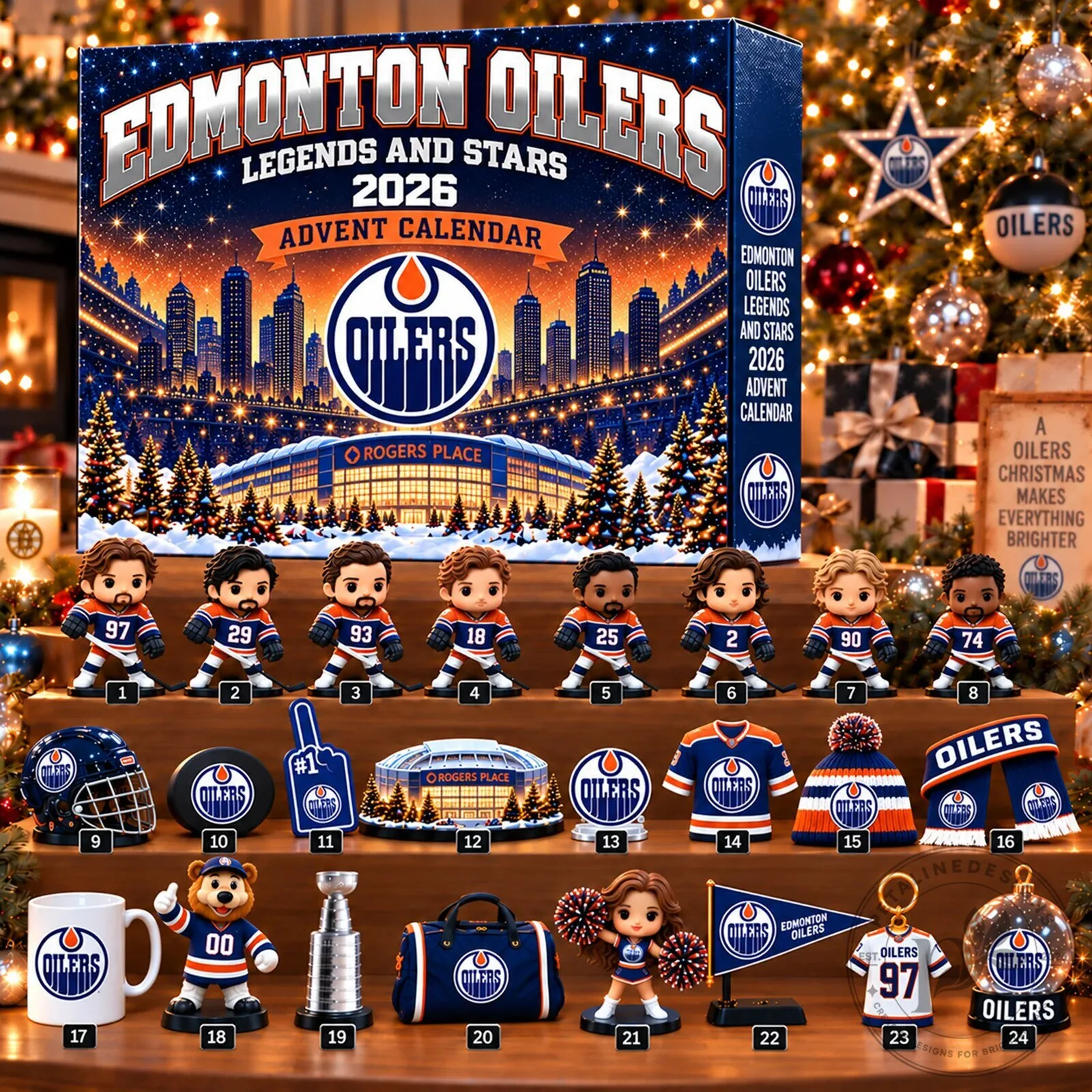 Edmonton Oilers Legends and Stars 2026 Christmas Advent Calendar with Figurines 2D
