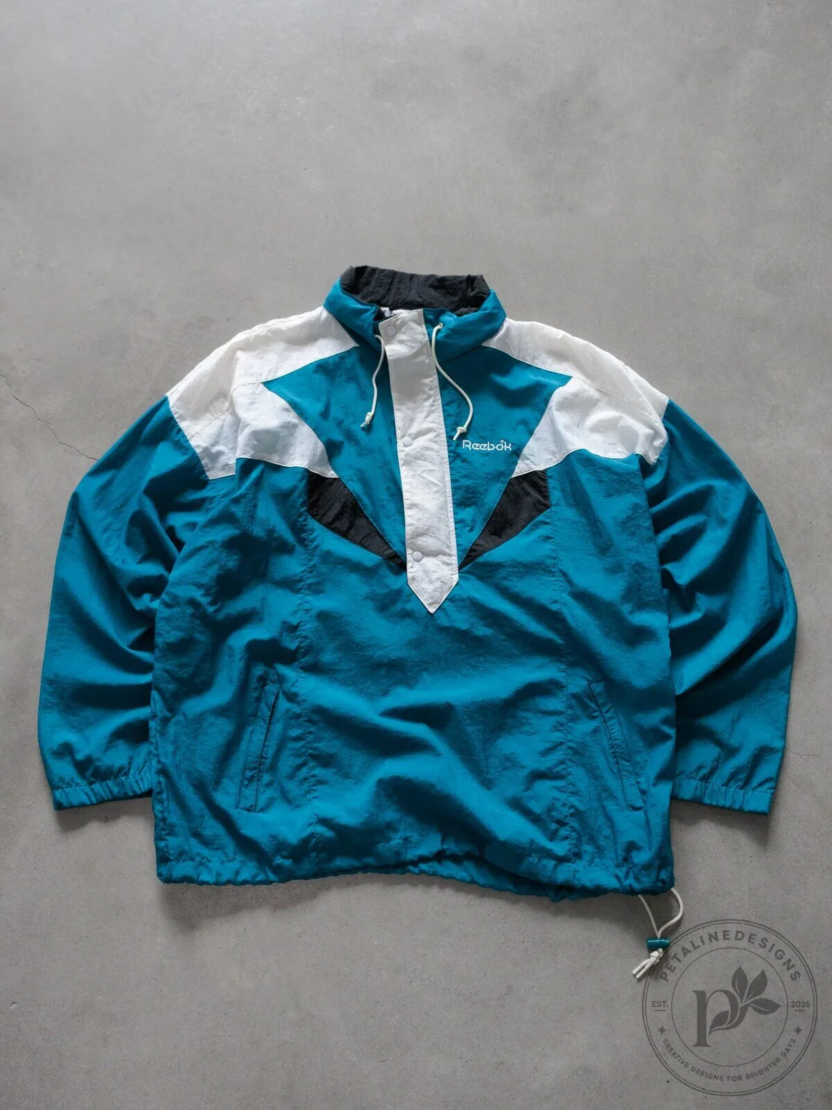 Vintage 90s Reebok Teal and White Colorblock Half-Zip Windbreaker Jacket 4 Vintage 90s Reebok Teal and White Colorblock Half-Zip Windbreaker Jacket