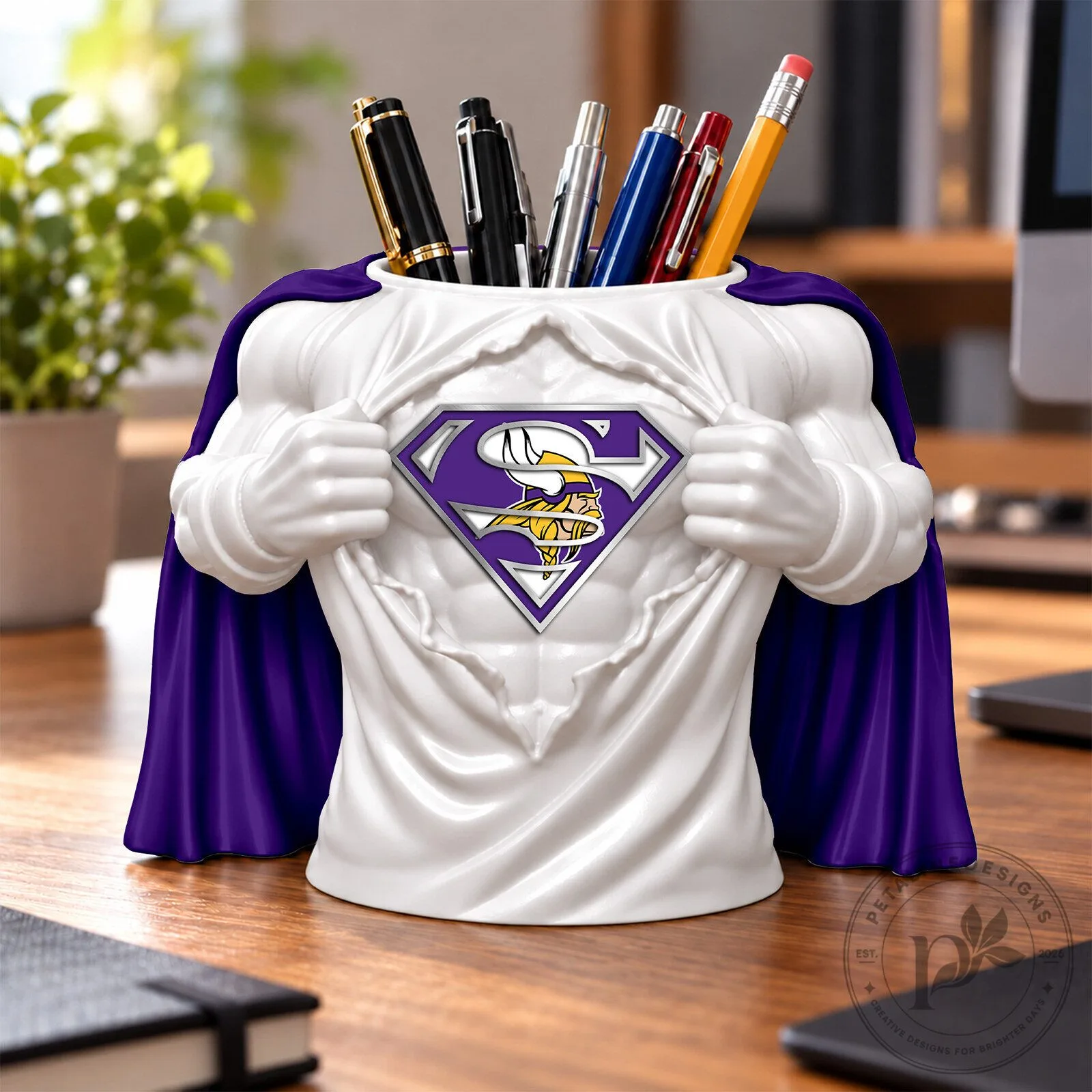 Minnesota Vikings Superman Logo Desk Organizer Pen Holder