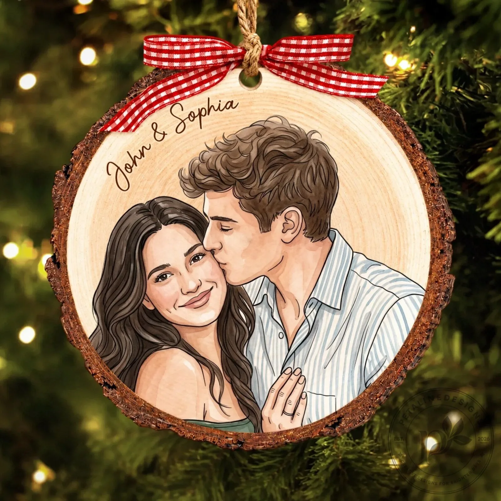 Personalized Couple Portrait Christmas Tree Ornament - Custom Photo Wood Slice Gift 11 Personalized Couple Portrait Christmas Tree Ornament - Custom Photo Wood Slice Gift