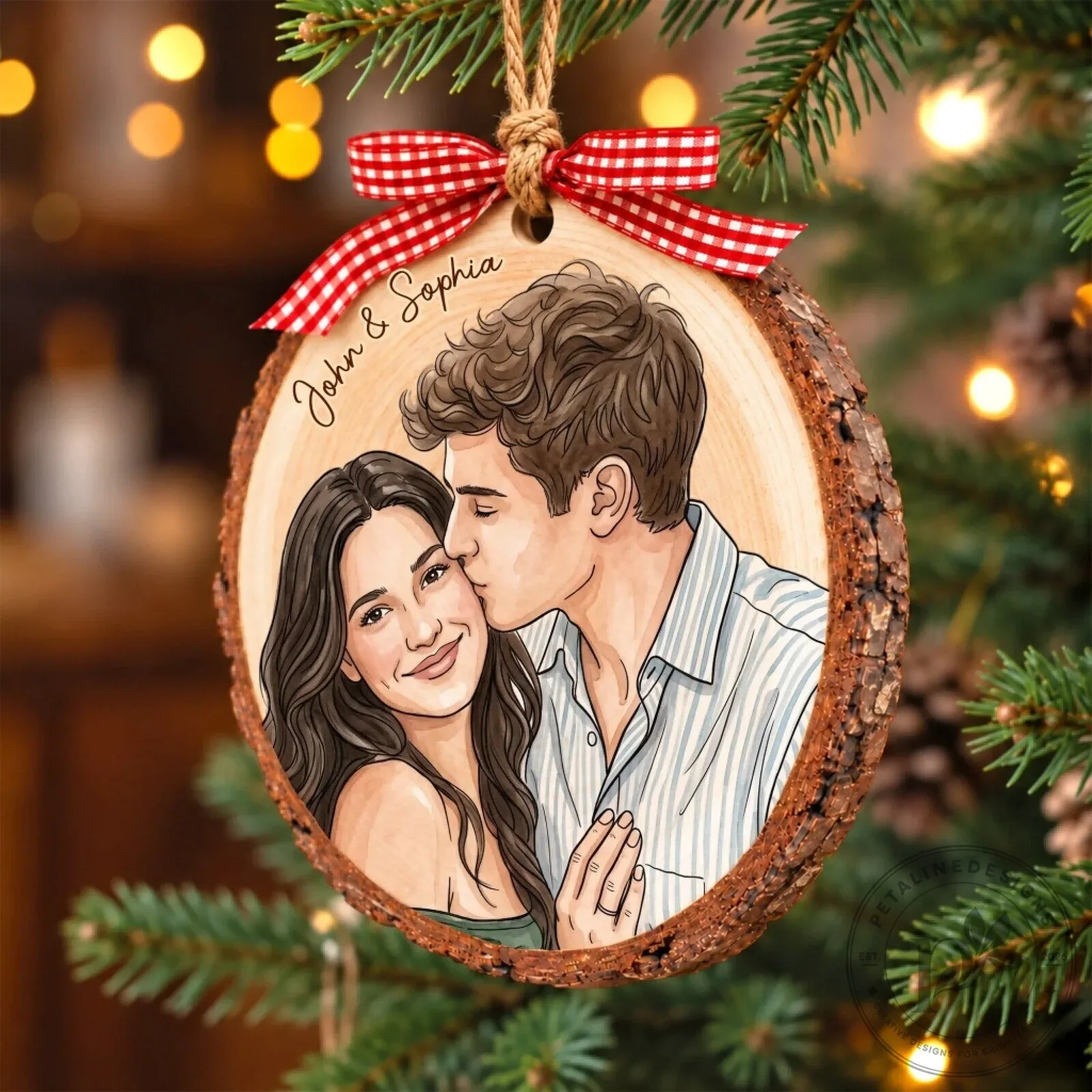 Personalized Couple Portrait Christmas Tree Ornament - Custom Photo Wood Slice Gift 12 Personalized Couple Portrait Christmas Tree Ornament - Custom Photo Wood Slice Gift