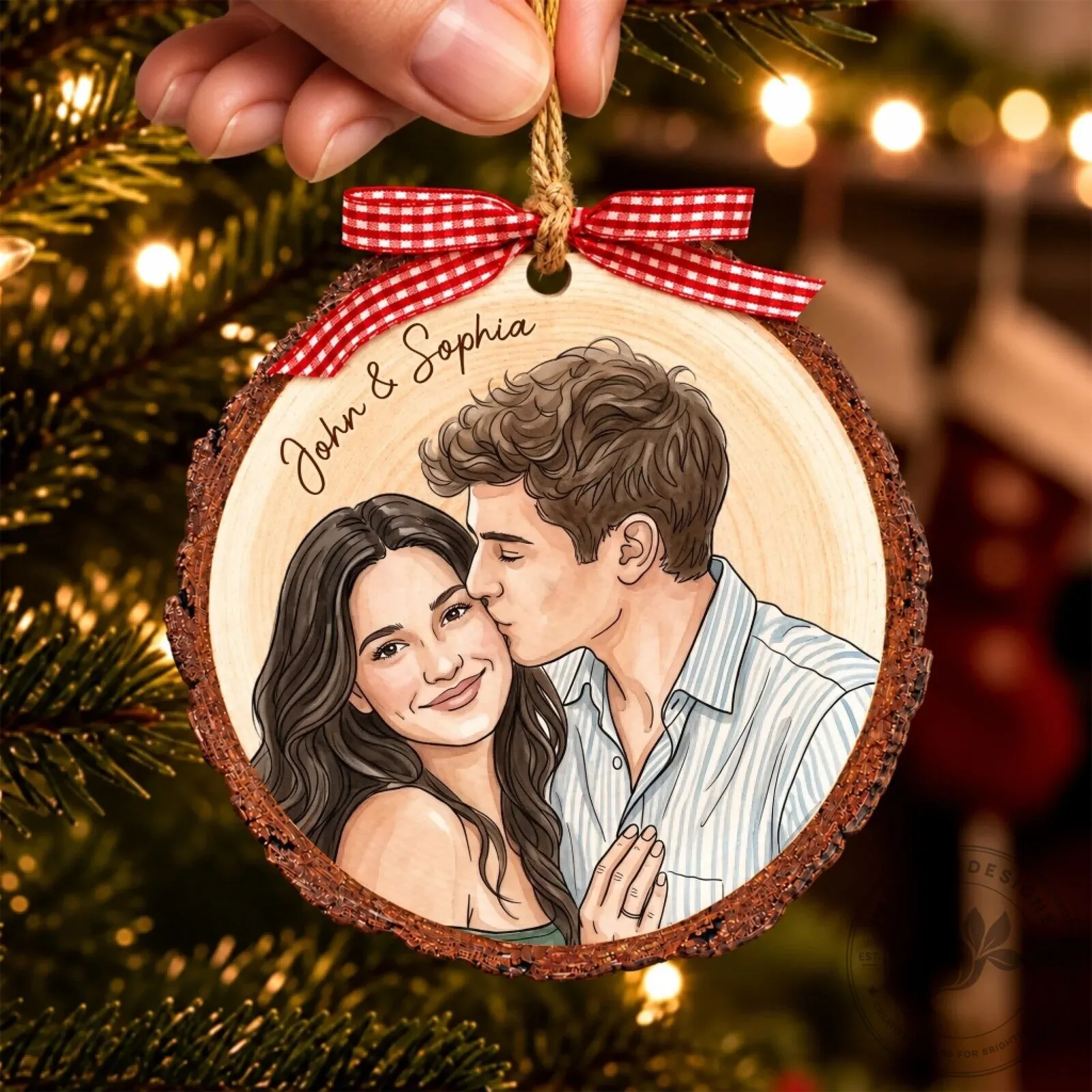 Personalized Couple Portrait Christmas Tree Ornament - Custom Photo Wood Slice Gift 13 Personalized Couple Portrait Christmas Tree Ornament - Custom Photo Wood Slice Gift