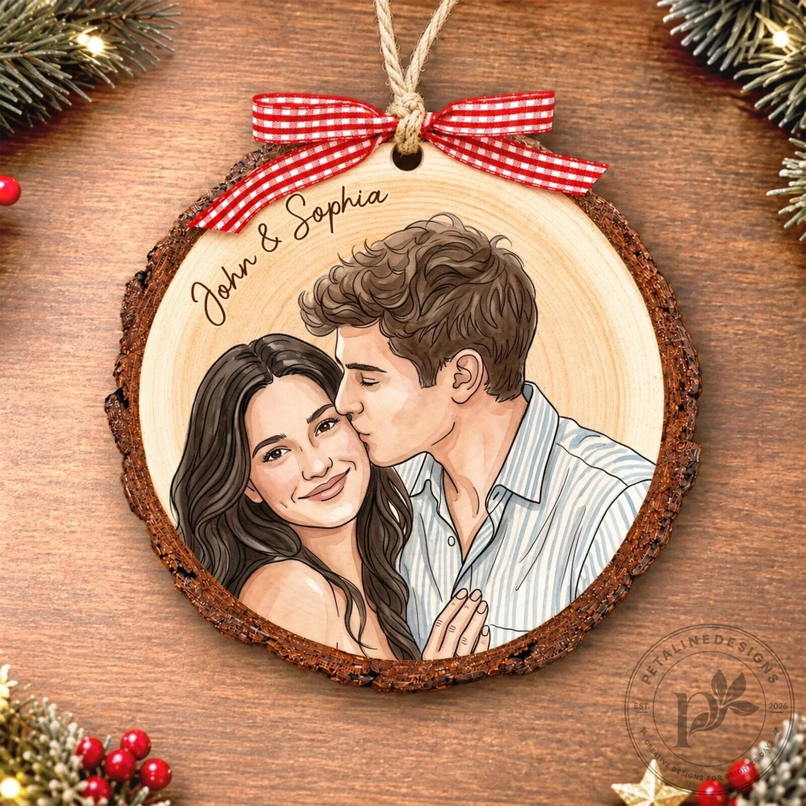 Personalized Couple Portrait Christmas Tree Ornament - Custom Photo Wood Slice Gift 14 Personalized Couple Portrait Christmas Tree Ornament - Custom Photo Wood Slice Gift