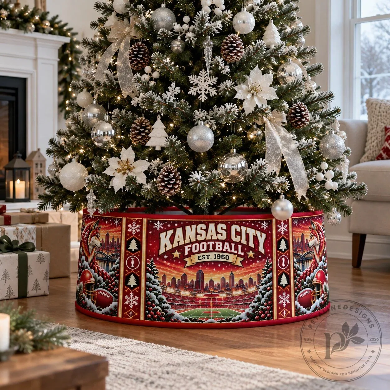 Kansas City Football Christmas Tree Collar - Festive Holiday Tree Base Cover