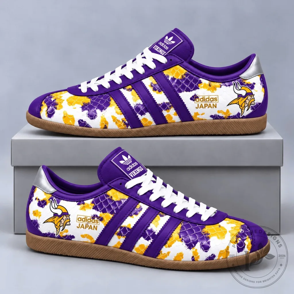 Minnesota Vikings NFL Japan Edition Abstract Floral Print Low Top Casual Sneakers Minnesota Vikings NFL Japan Edition Abstract Floral Print Low Top Casual Sneakers