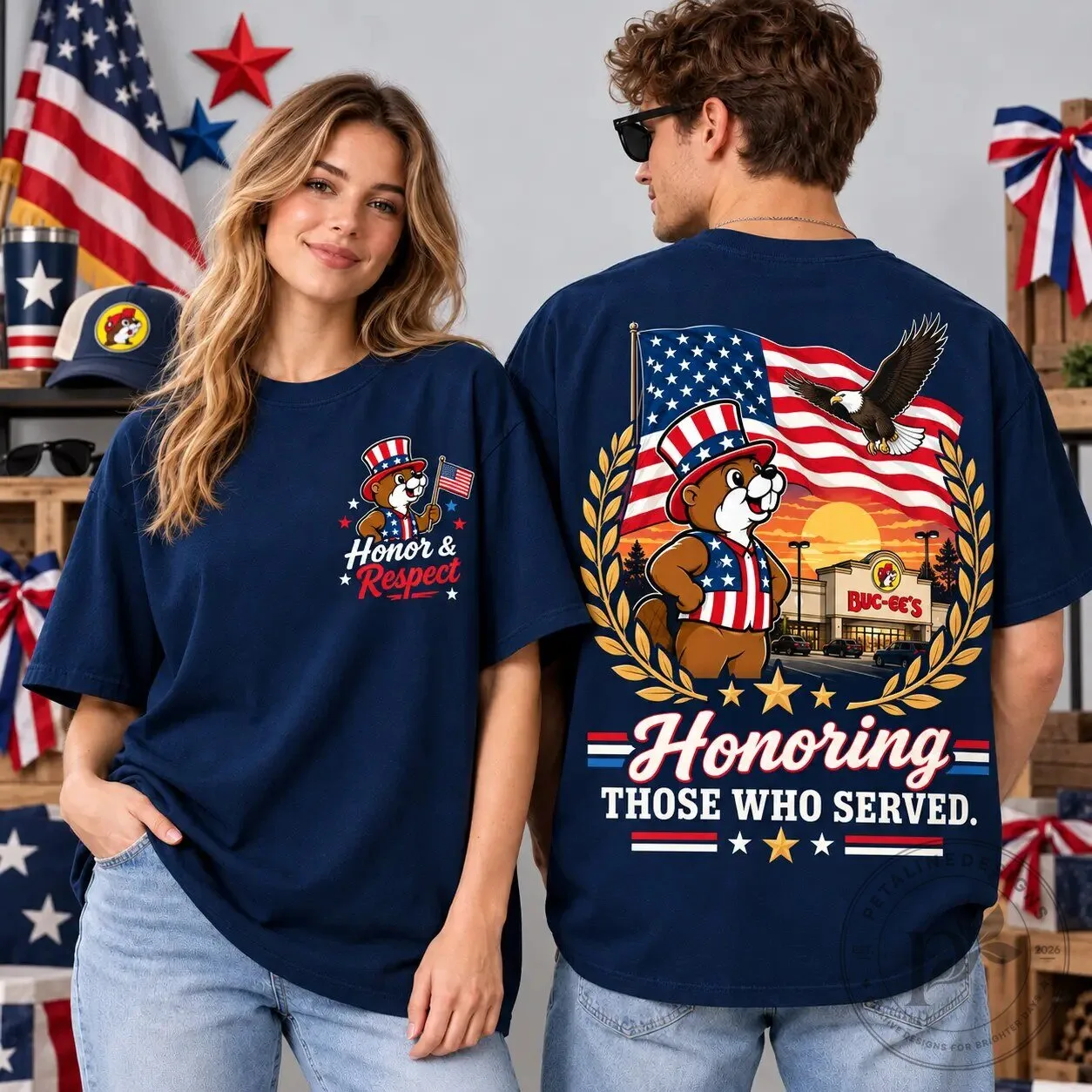Buc-ee's Veterans Day Honoring Those Who Served Patriotic American Flag T-Shirt 8 Buc-ee