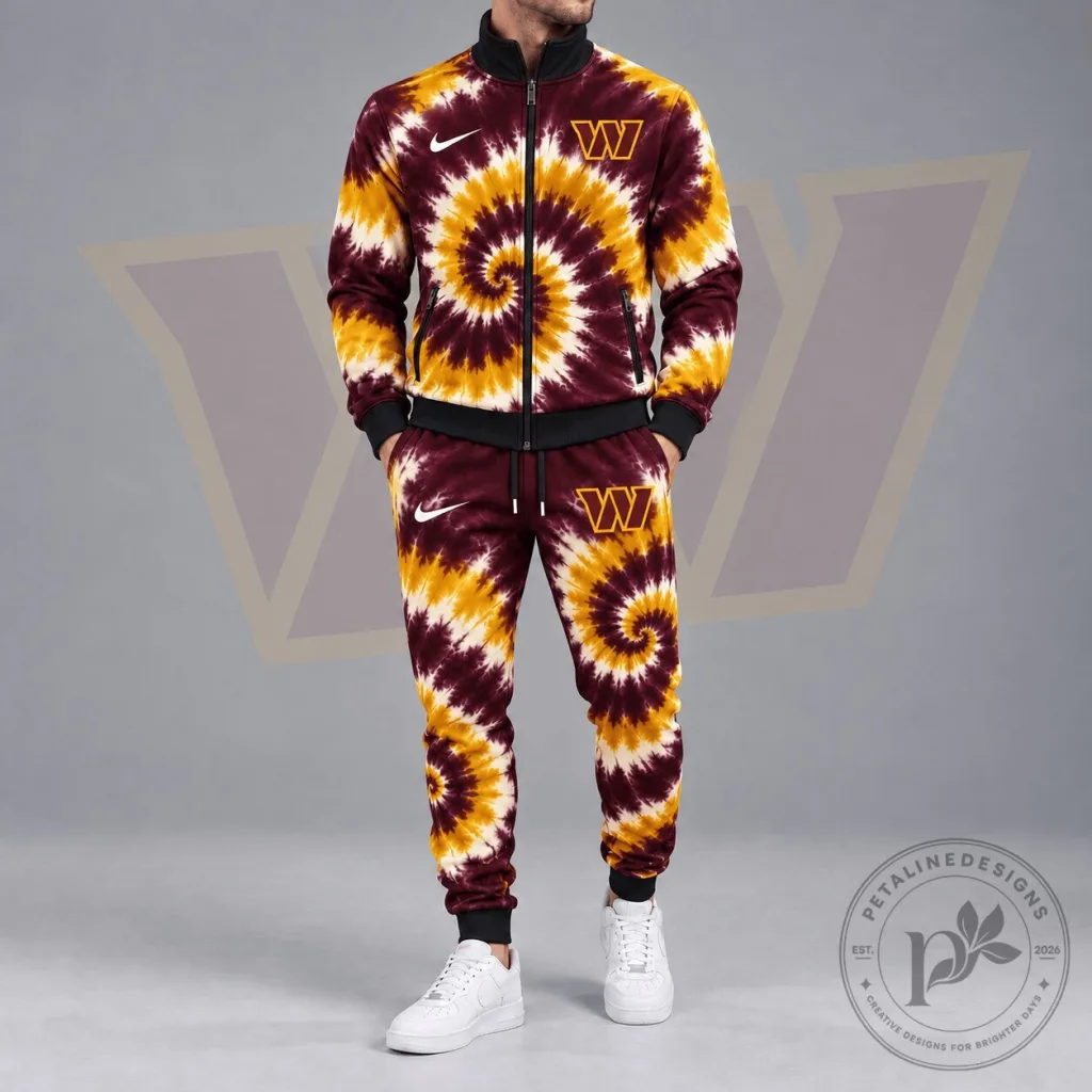 Washington Commanders NFL Spiral Tie Dye Print Zip Up Jacket and Jogger Pants Tracksuit Washington Commanders NFL Spiral Tie Dye Print Zip Up Jacket and Jogger Pants Tracksuit
