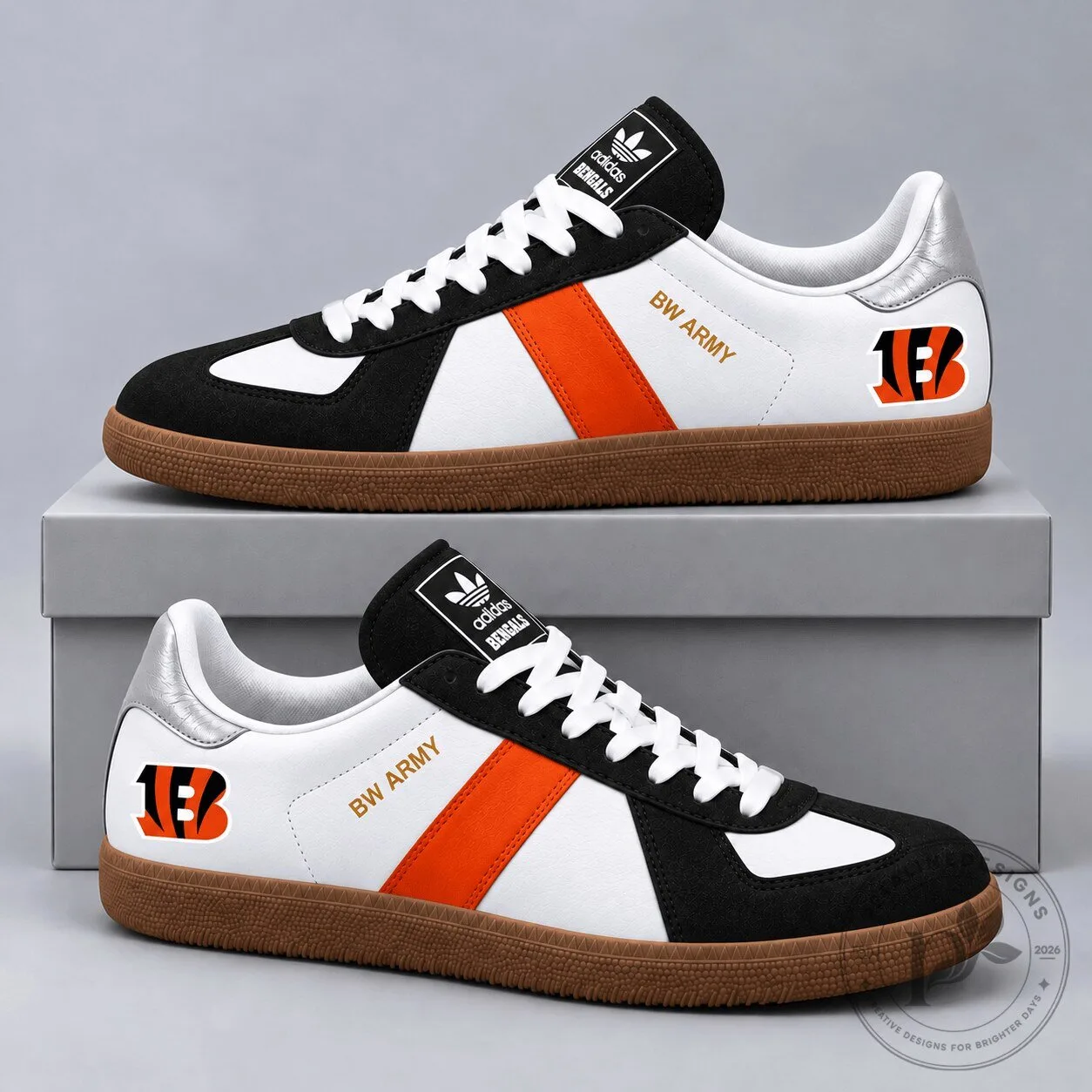 Cincinnati Bengals Black White Orange Stripes Low Top Gum Sole Casual Sneakers