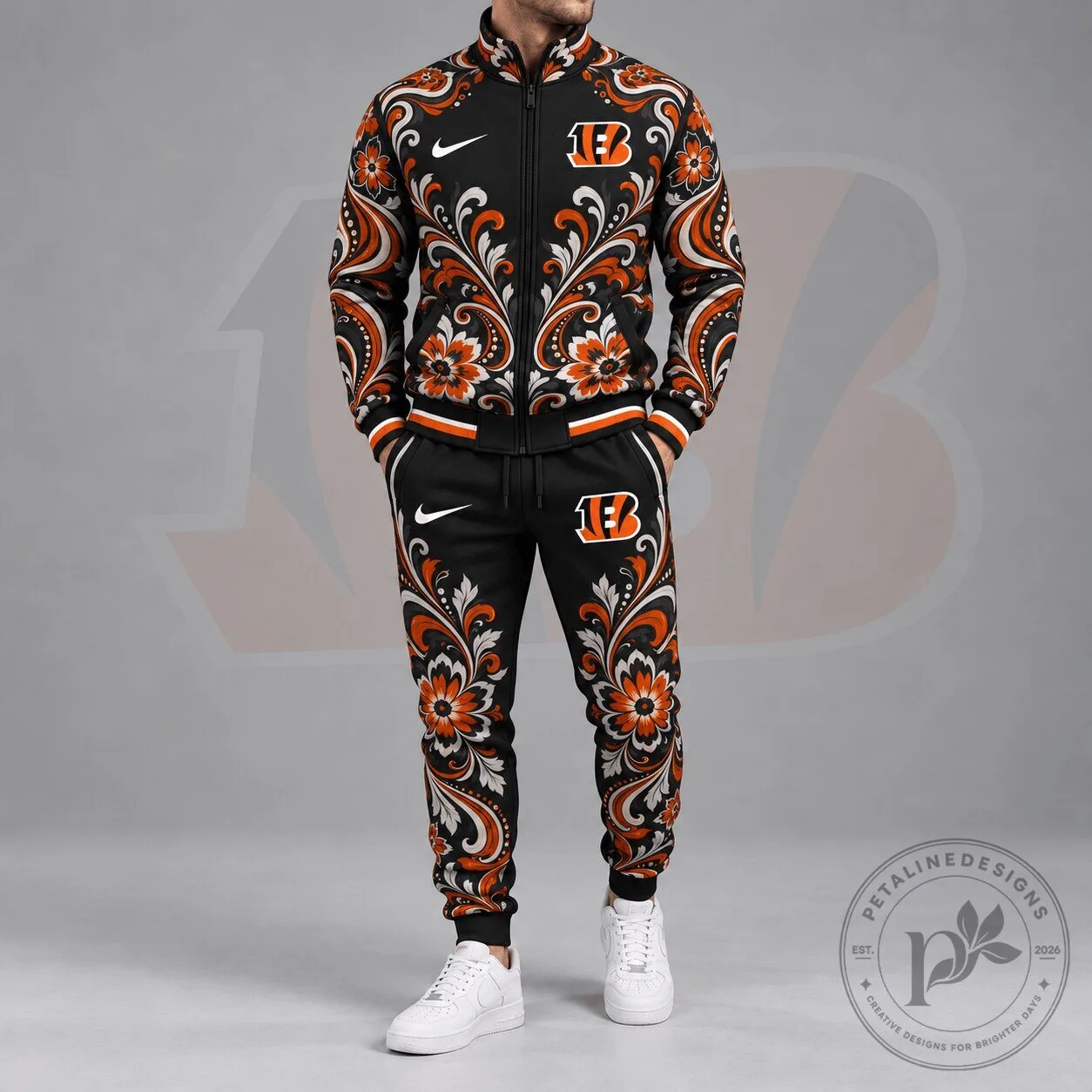 Cincinnati Bengals Floral Paisley Full Zip Tracksuit Jacket and Jogger Pants Set 5 Cincinnati Bengals Floral Paisley Full Zip Tracksuit Jacket and Jogger Pants Set