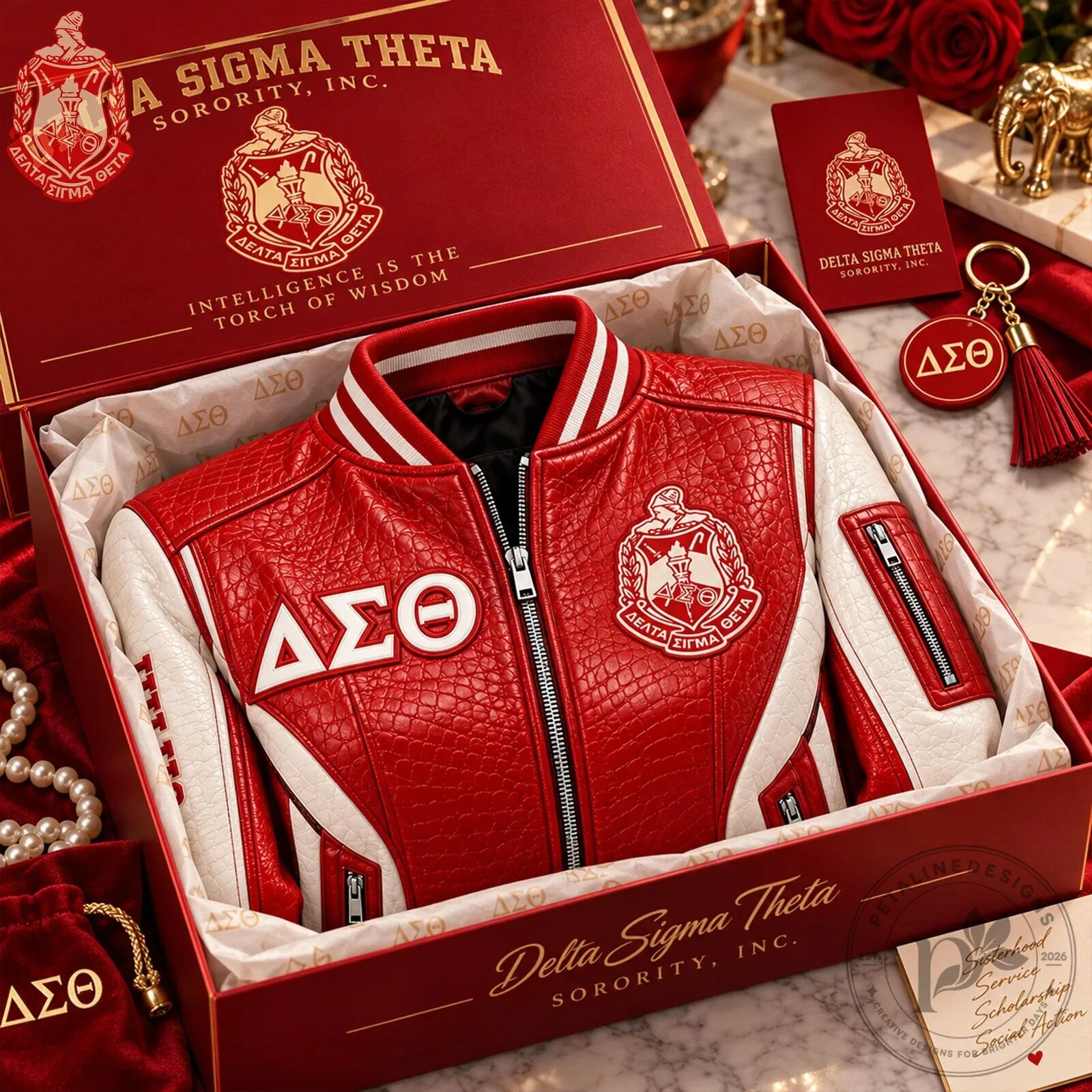 Delta Sigma Theta Intelligence is the Torch of Wisdom Red Leather Jacket 9 Delta Sigma Theta Intelligence is the Torch of Wisdom Red Leather Jacket
