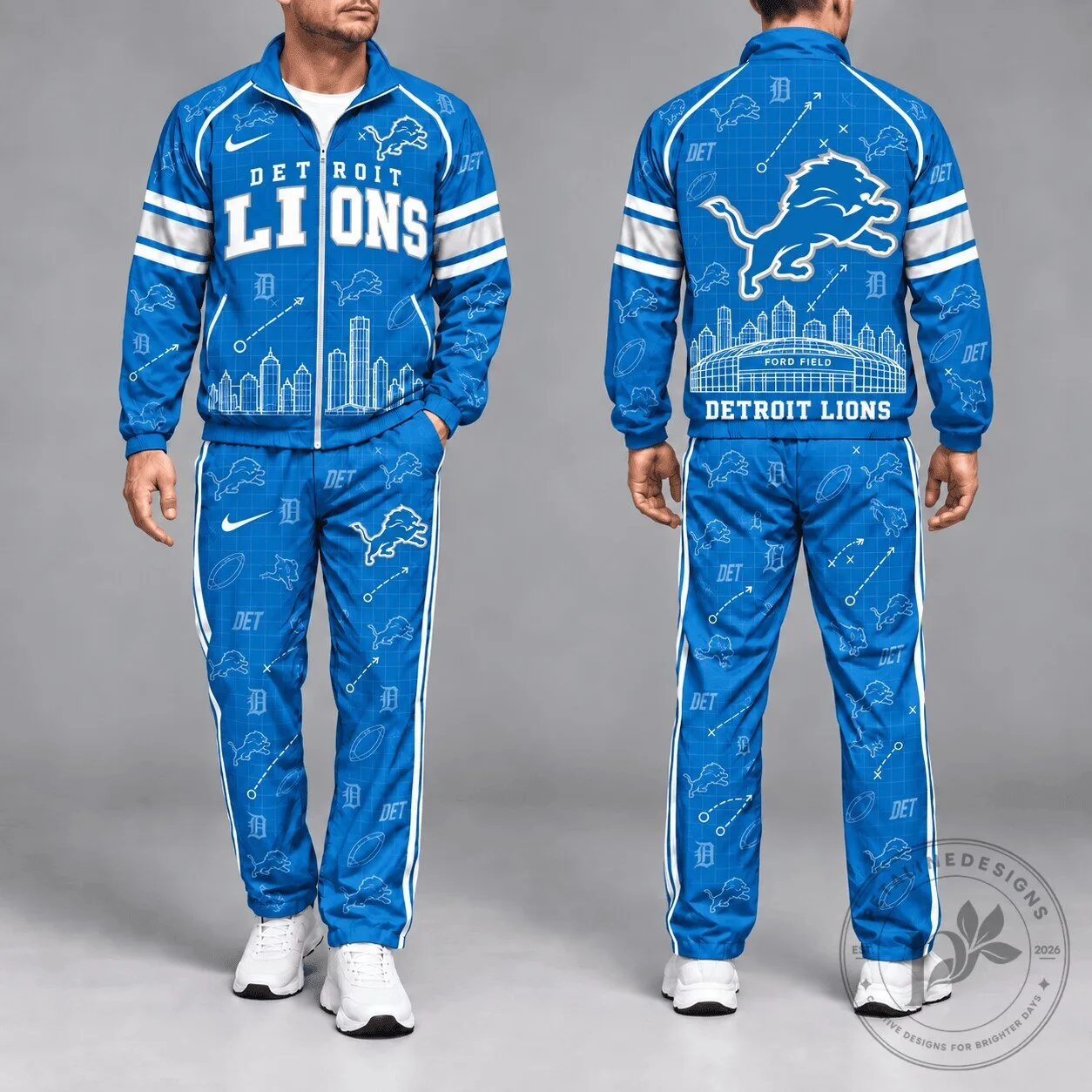 Detroit Lions Blueprint Design Full-Zip Tracksuit Jacket and Pants Set