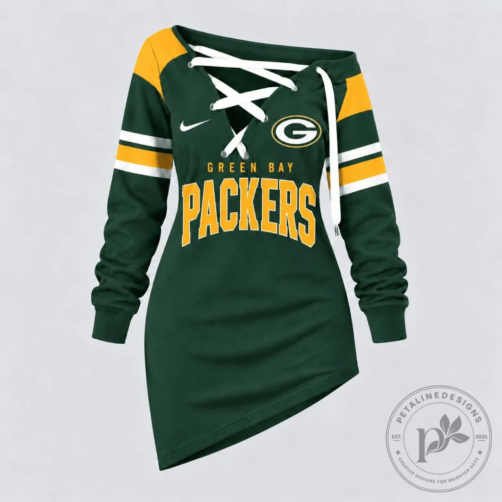 Green Bay Packers Women's Lace-Up Spirit Long-Sleeve Sweatshirt Dress Green Bay Packers Women's Lace-Up Spirit Long-Sleeve Sweatshirt Dress