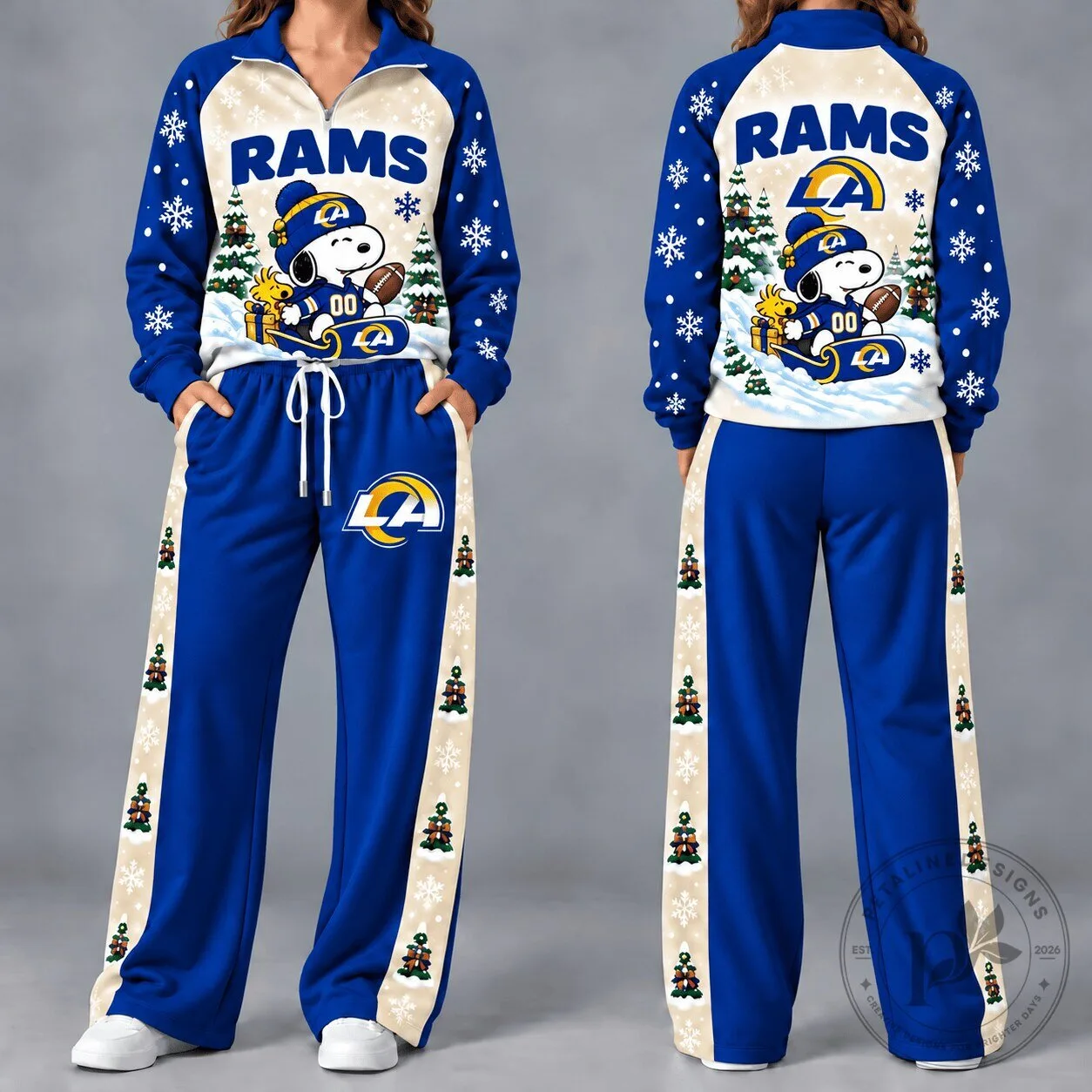 Los Angeles Rams Snoopy Christmas Quarter-Zip Sweatshirt and Pants Set