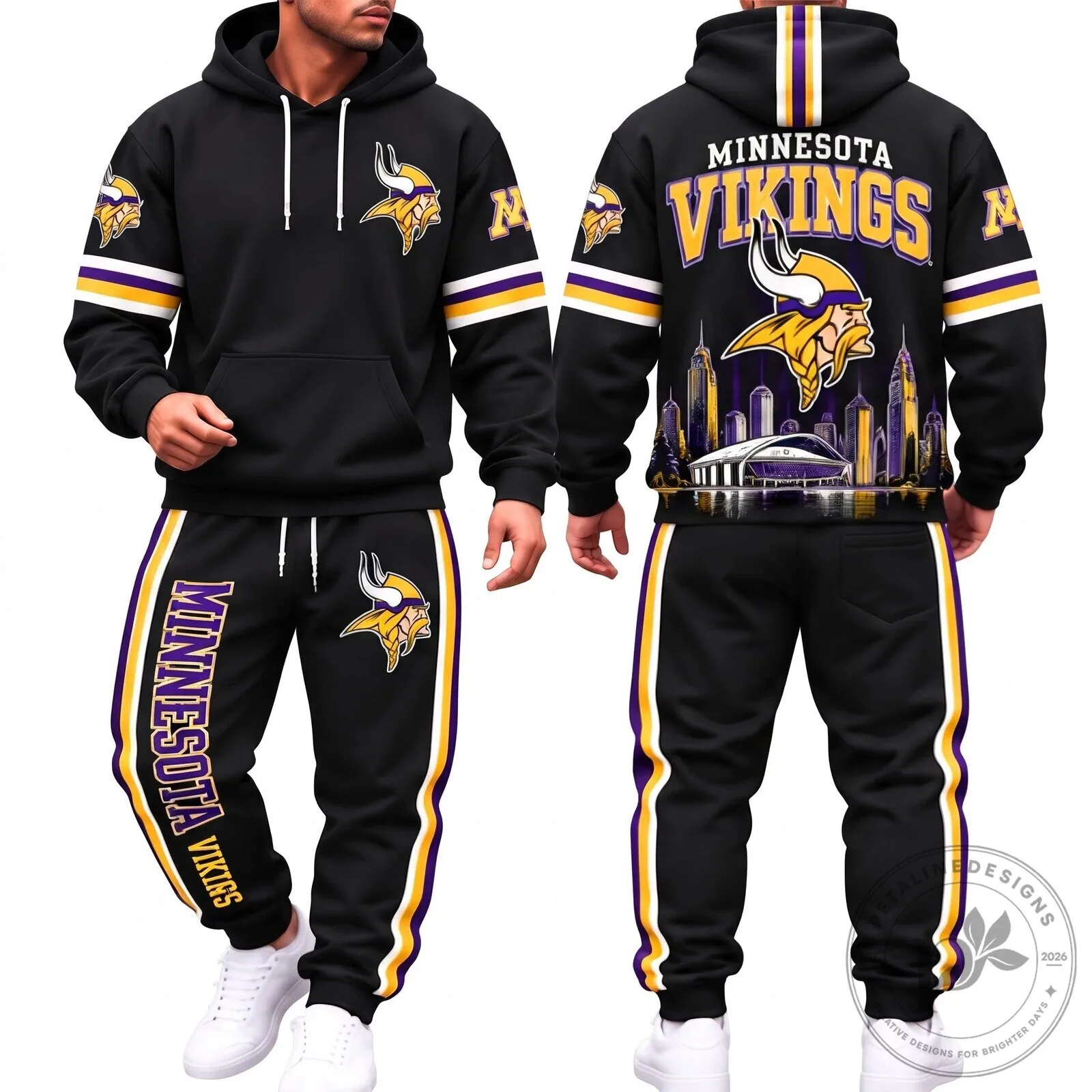 Minnesota Vikings Football Team Logo and Stadium Art Black Hoodie