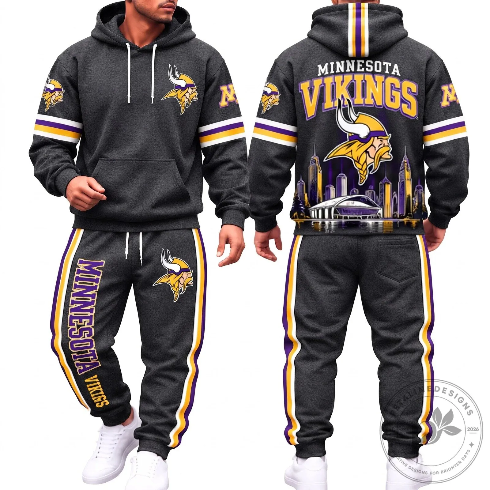 Minnesota Vikings Football Team Logo and Stadium Art Black Hoodie 10 Minnesota Vikings Football Team Logo and Stadium Art Black Hoodie