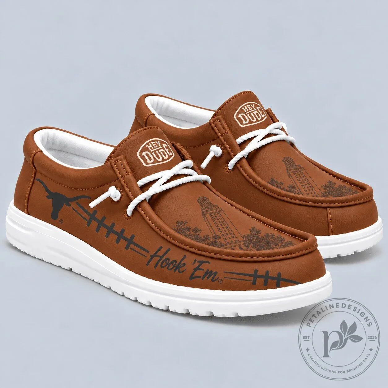 Texas Longhorns Hook 'Em Brown Leather Look Slip-On Loafers Shoes