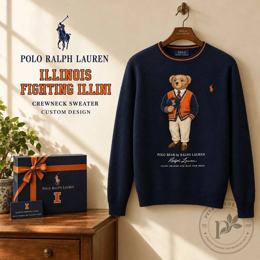 Illinois Fighting Illini Polo Bear Crewneck Sweater 2 Illinois Fighting Illini Polo Bear Crewneck Sweater