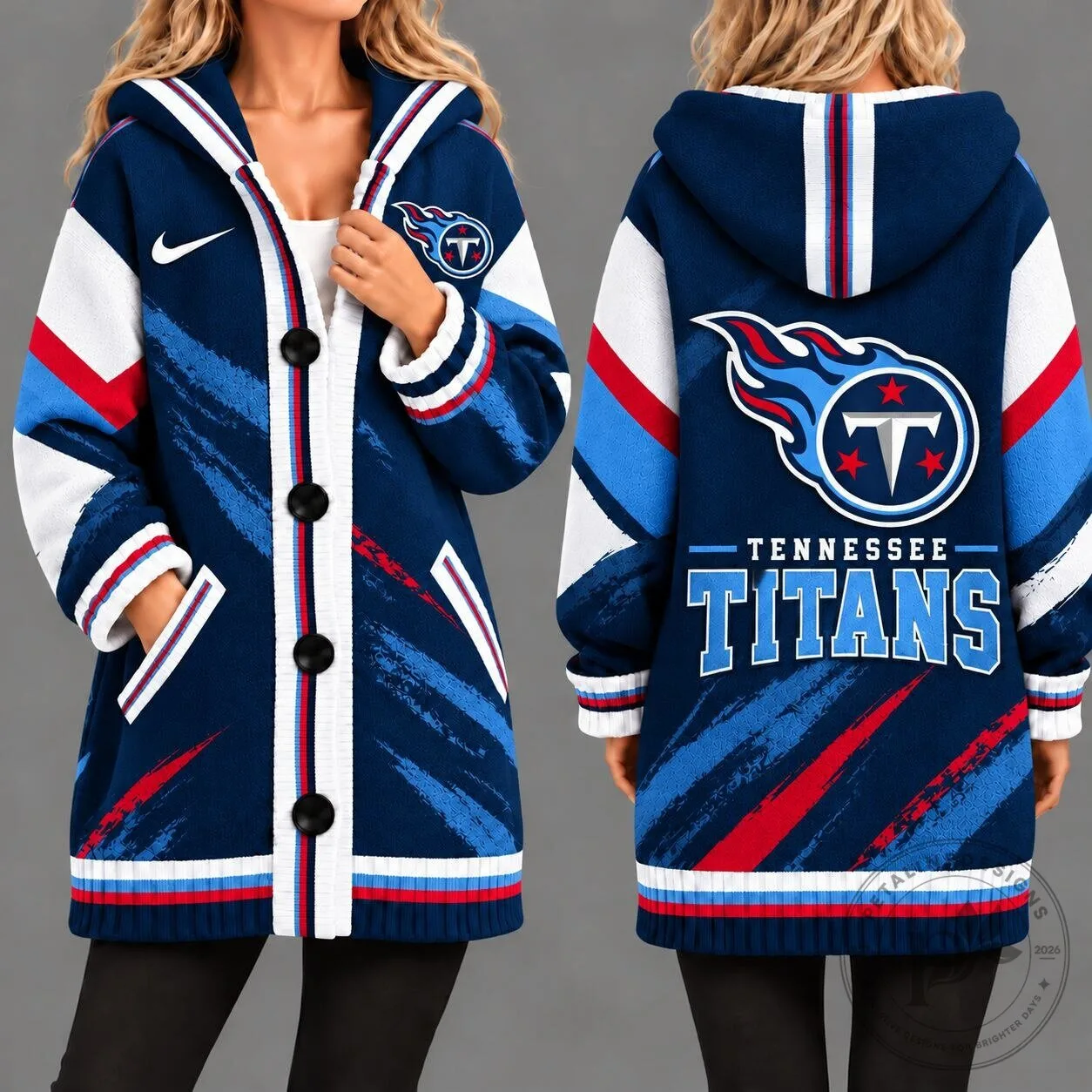 Tennessee Titans National Football League Team Logo Oversized Cardigan Jacket 2 Tennessee Titans National Football League Team Logo Oversized Cardigan Jacket