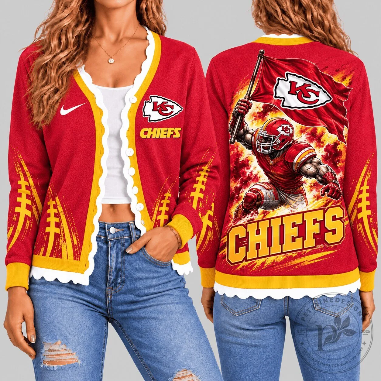 Kansas City Chiefs NFL Football Warrior Flag Knit Cardigan Sweater 1 Kansas City Chiefs NFL Football Warrior Flag Knit Cardigan Sweater