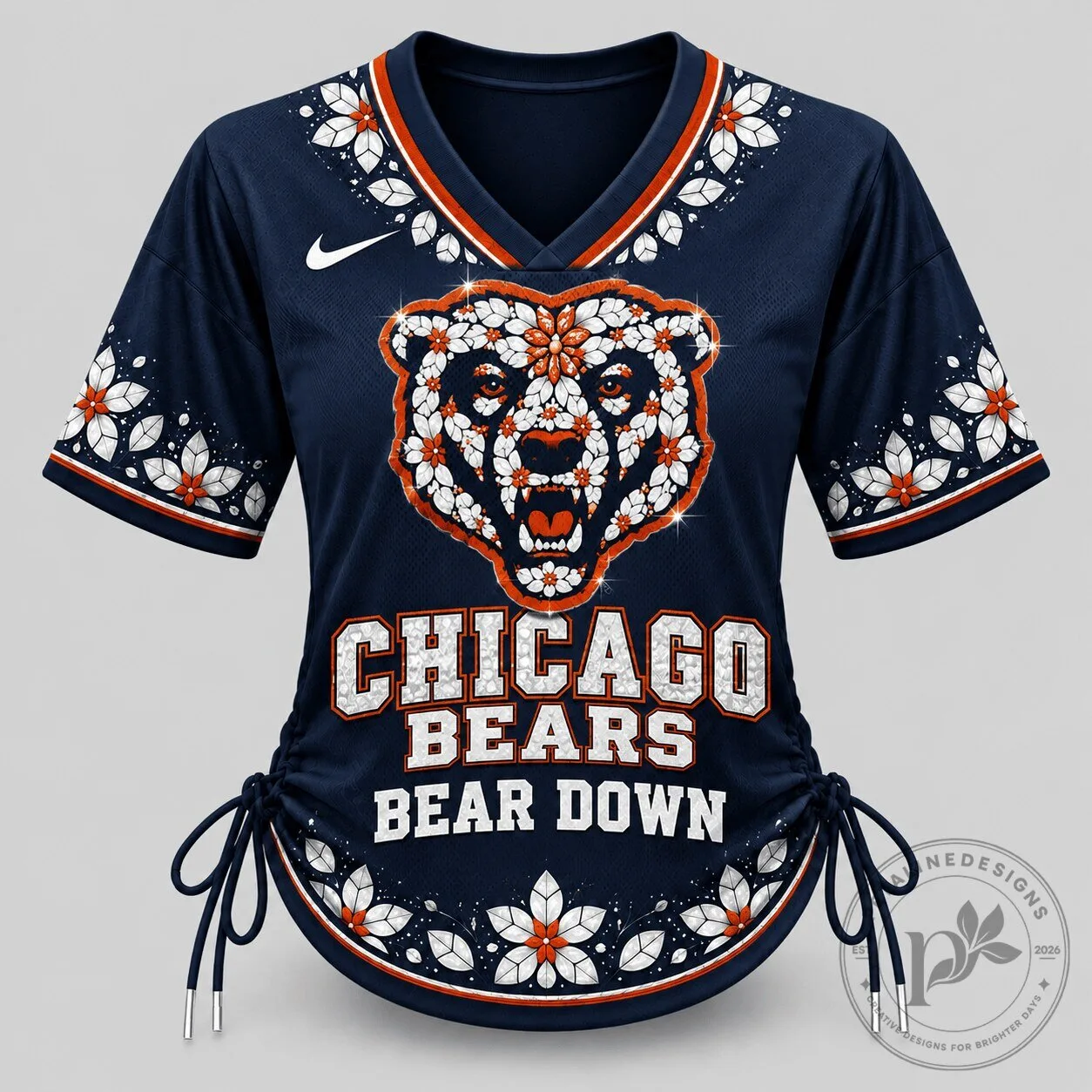Chicago Bears NFL Floral Logo Bear Down Women's Football Jersey Top