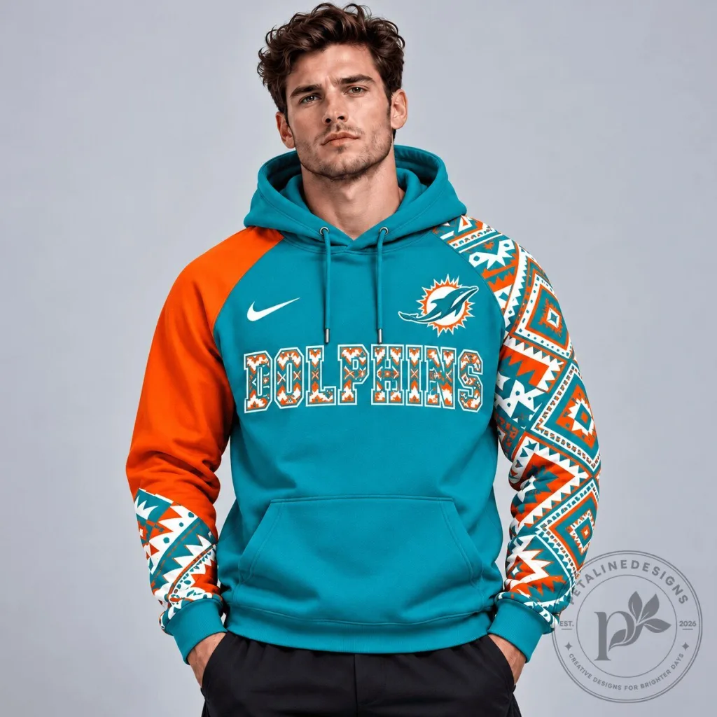 Miami Dolphins NFL Aztec Inspired Colorblock Pullover Hoodie Miami Dolphins NFL Aztec Inspired Colorblock Pullover Hoodie
