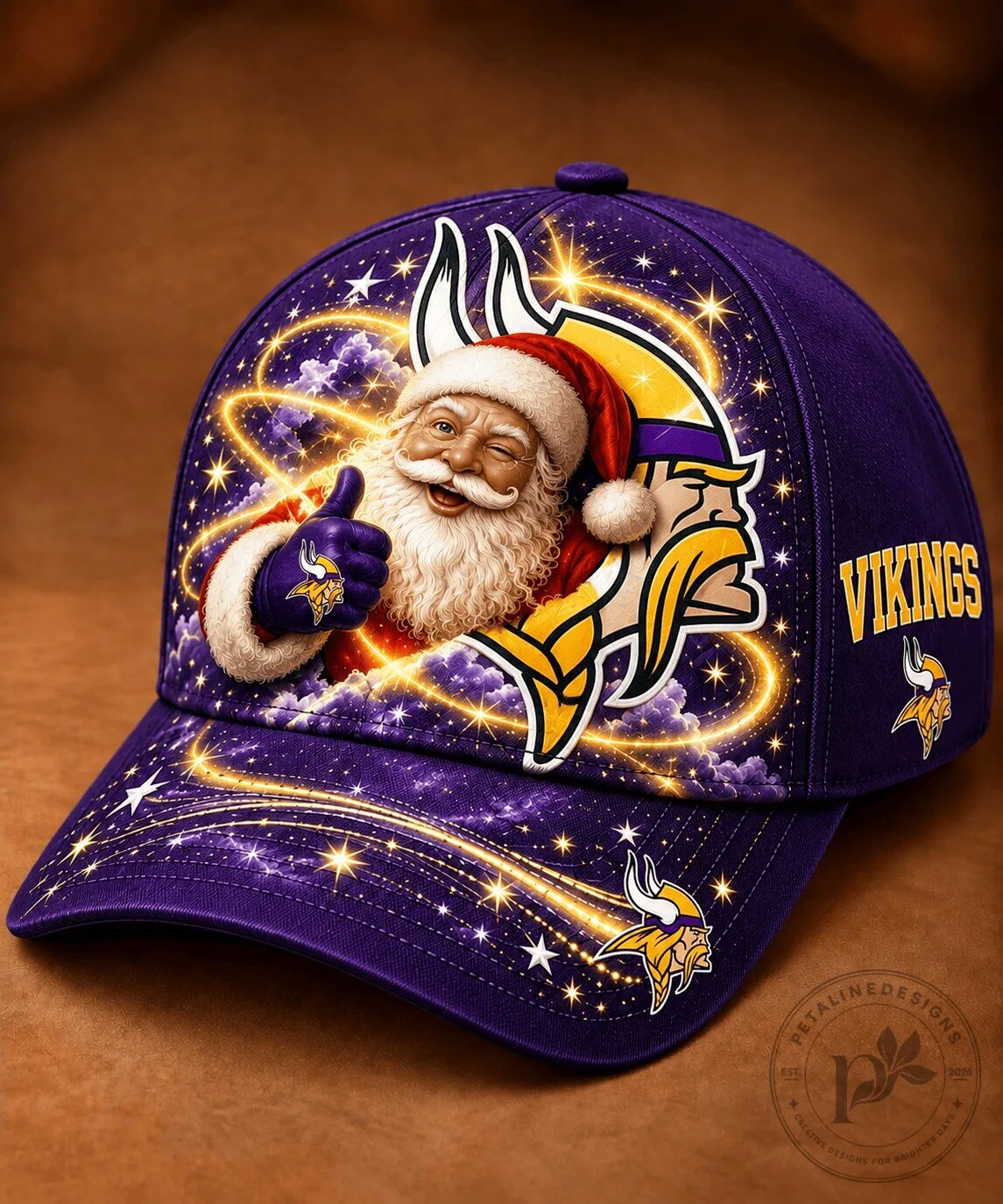 Minnesota Vikings Santa Claus Christmas Golden Starlight Purple Cap Hat