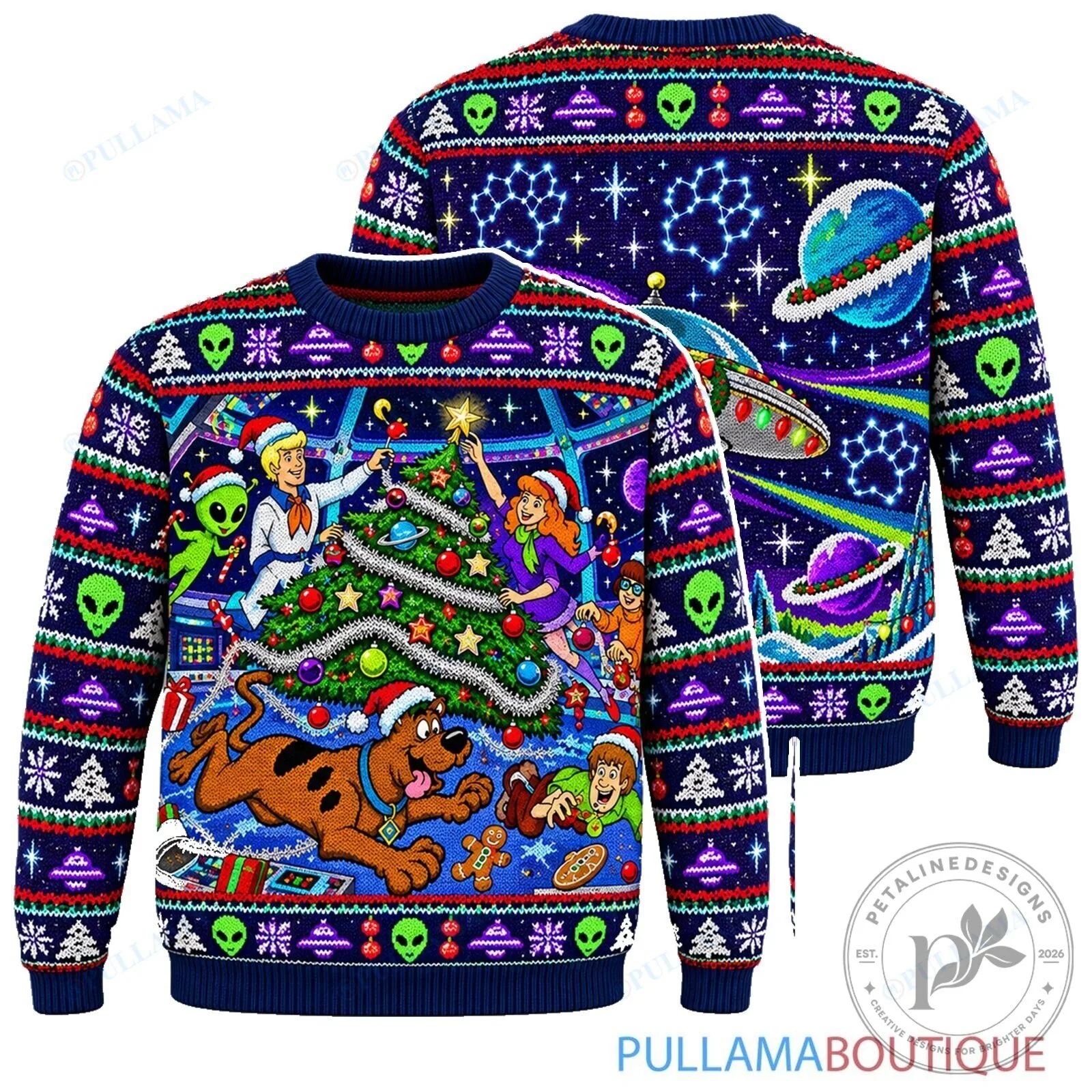Scooby Doo Alien Space Christmas Holiday Ugly Sweater 5 Scooby Doo Alien Space Christmas Holiday Ugly Sweater