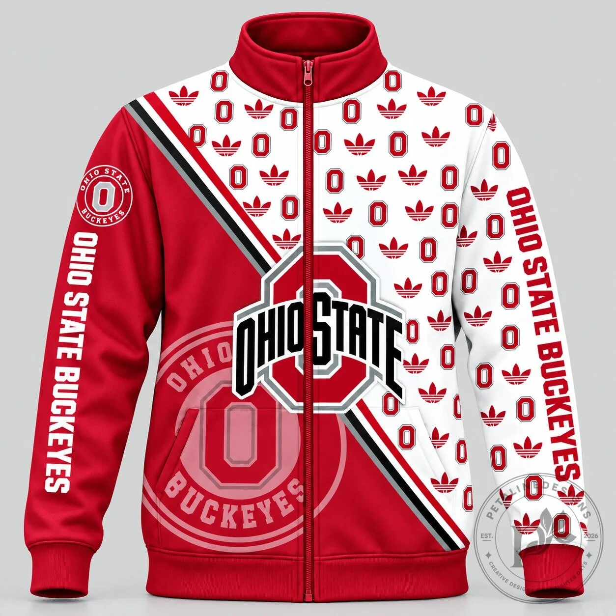 Ohio State Buckeyes NCAA Diagonal Split Logo Pattern Full-Zip Jacket 3 Ohio State Buckeyes NCAA Diagonal Split Logo Pattern Full-Zip Jacket