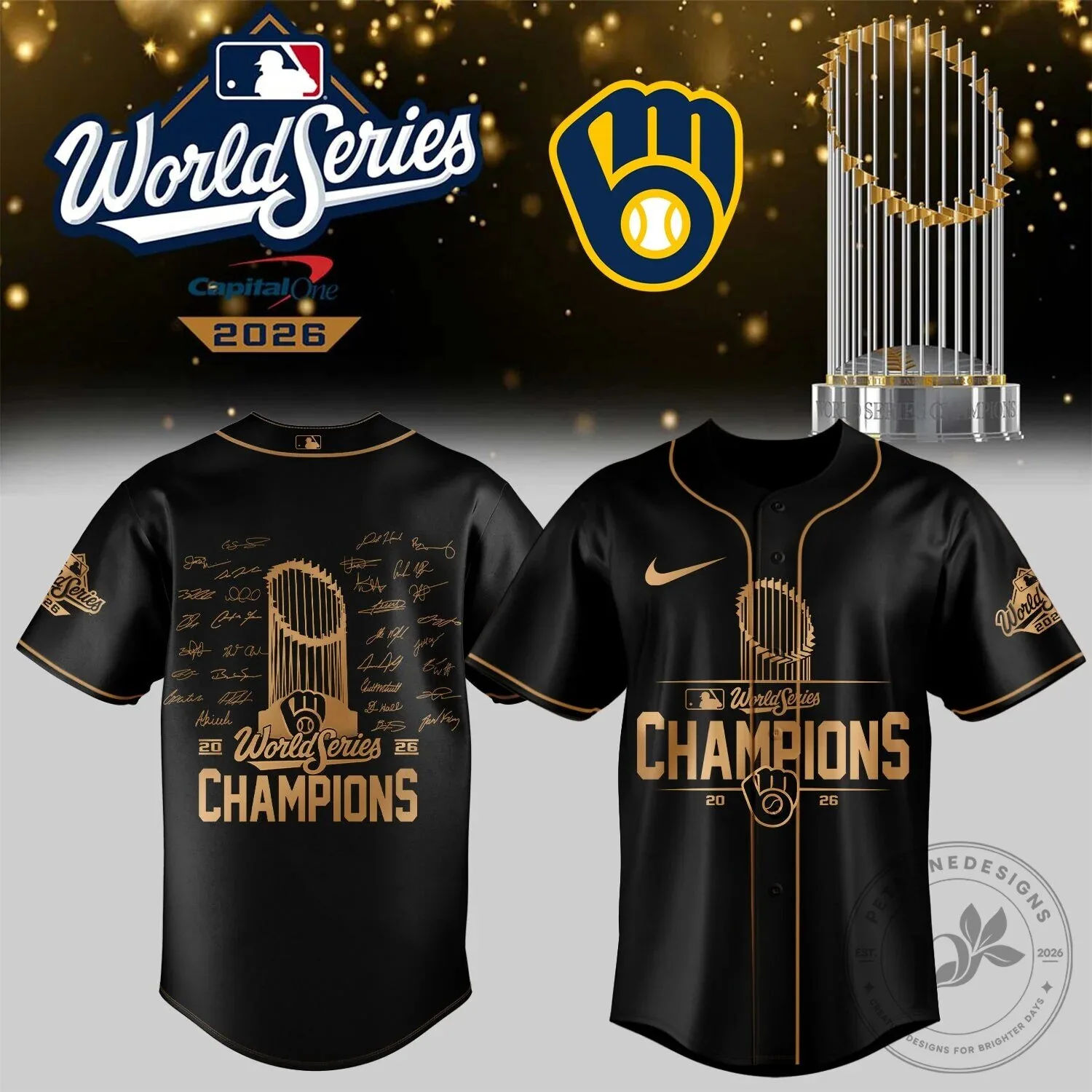 Black Jersey Featuring Milwaukee Brewers 2026 World Series Champion Logo