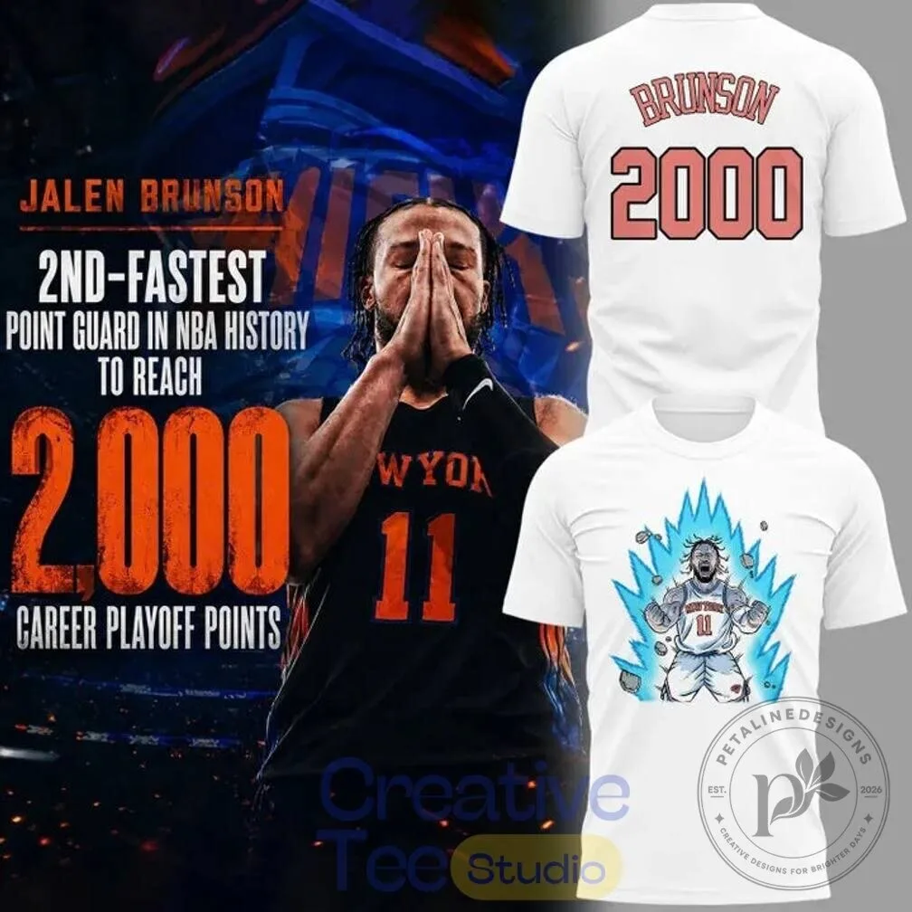 Jalen Brunson New York Knicks 2000 Career Playoff Points Commemorative T-Shirt