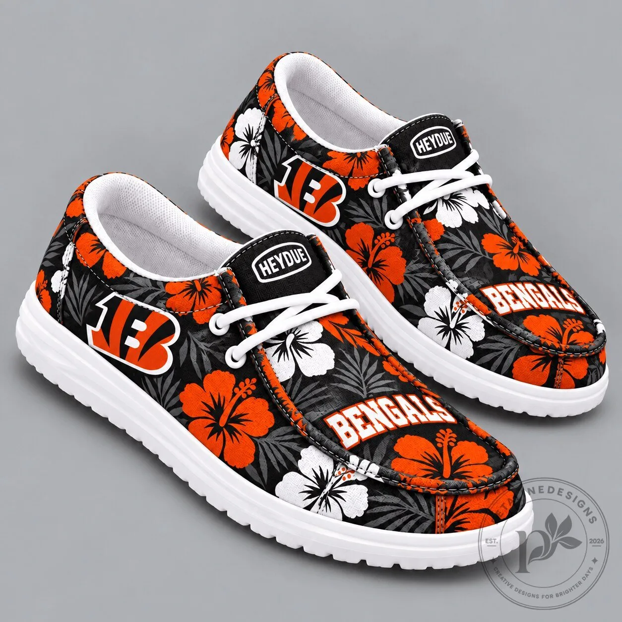 Cincinnati Bengals Tropical Hibiscus Floral Print Hey Dude Style Shoes