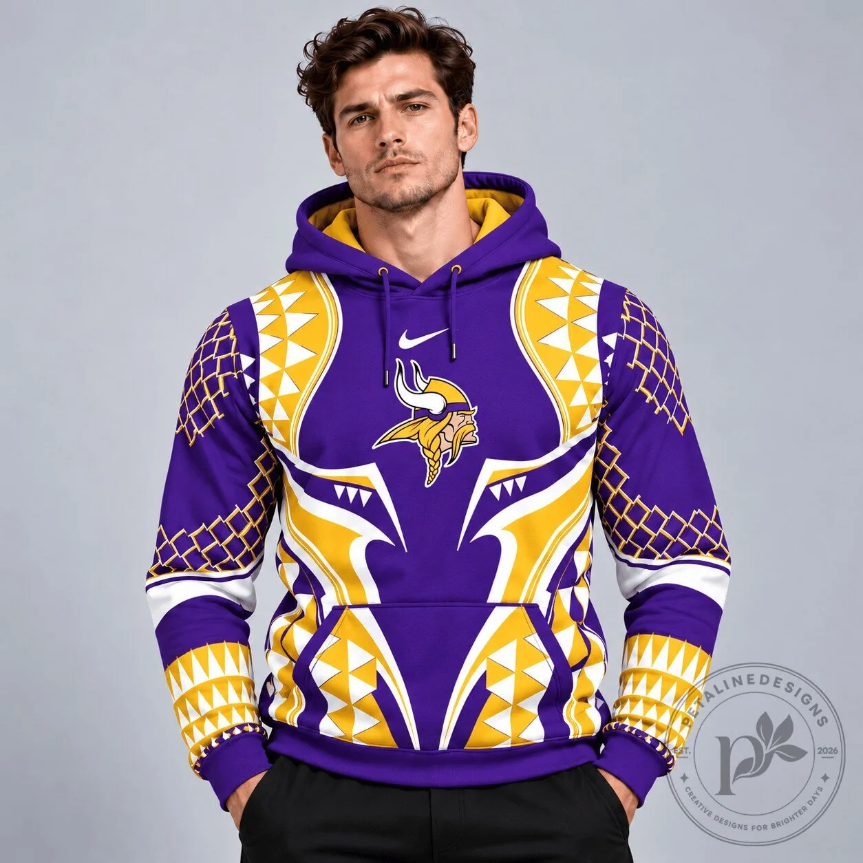 Minnesota Vikings Tribal Geometric Pattern Pullover Hoodie