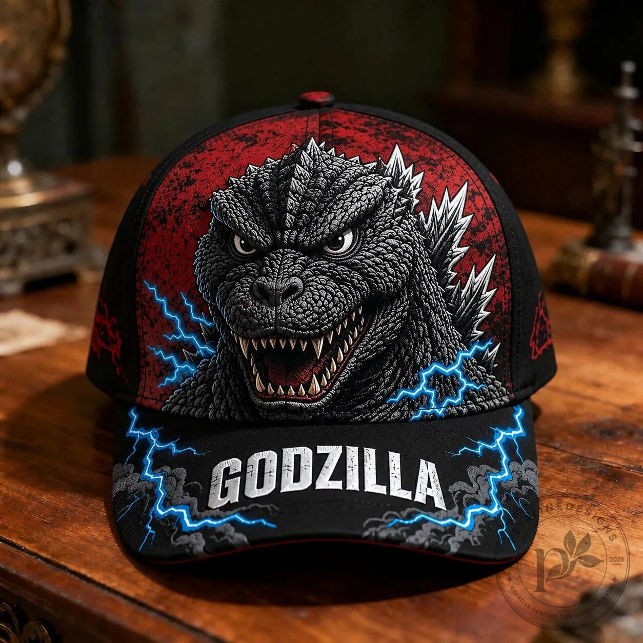 Godzilla King of the Monsters Black and Red Lightning Baseball Cap Hat