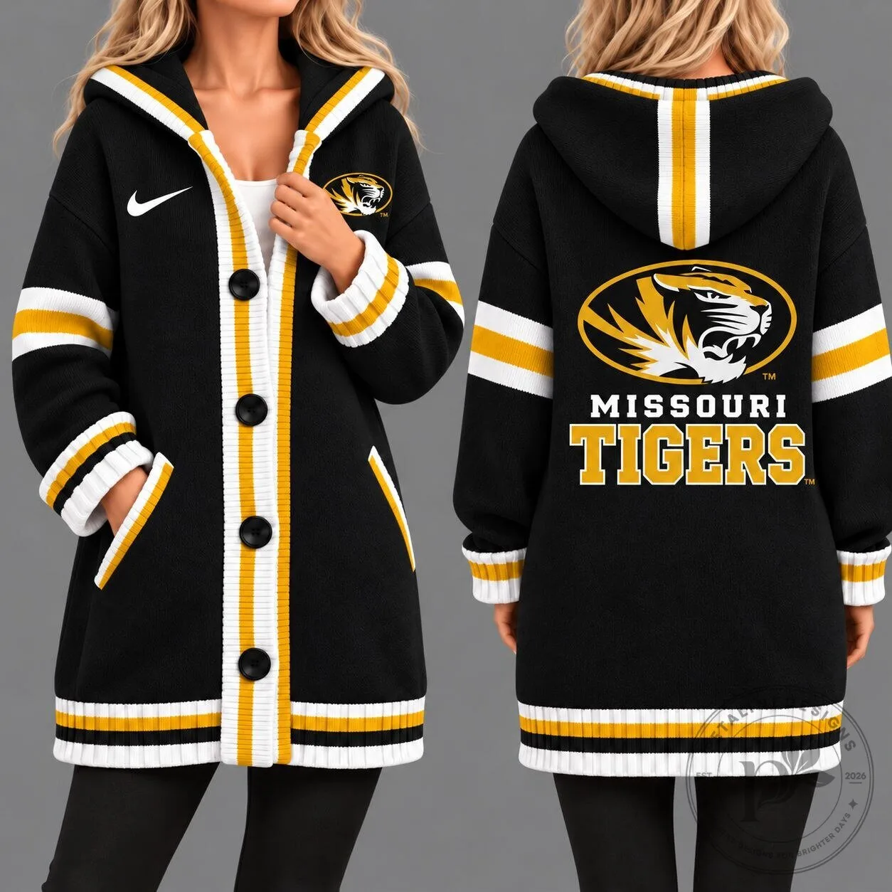 Missouri Tigers NCAA Game Day Black and Gold Striped Oversized Cardigan Jacket