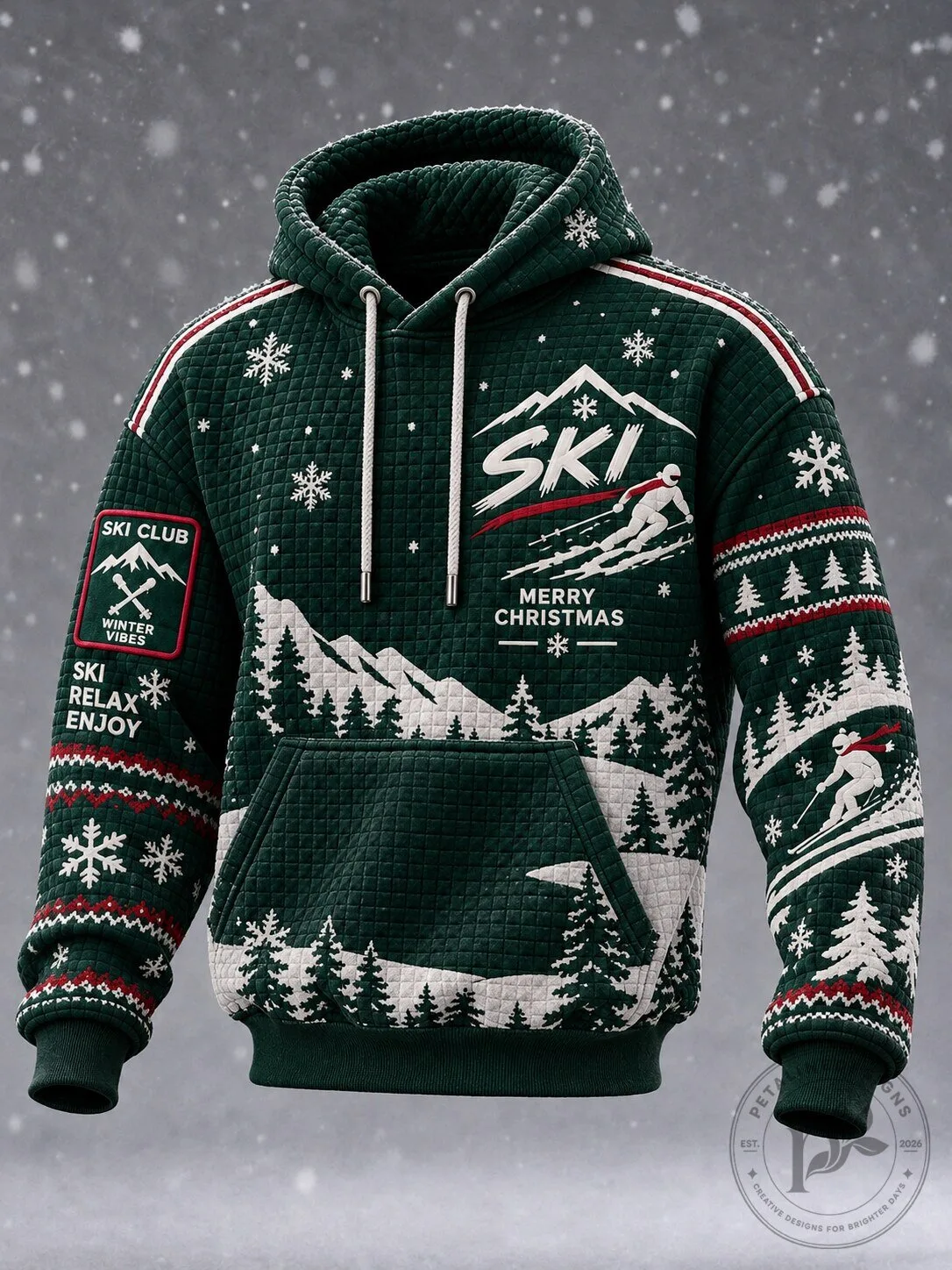 Ski Club Winter Vibes Merry Christmas Skiing Hoodie